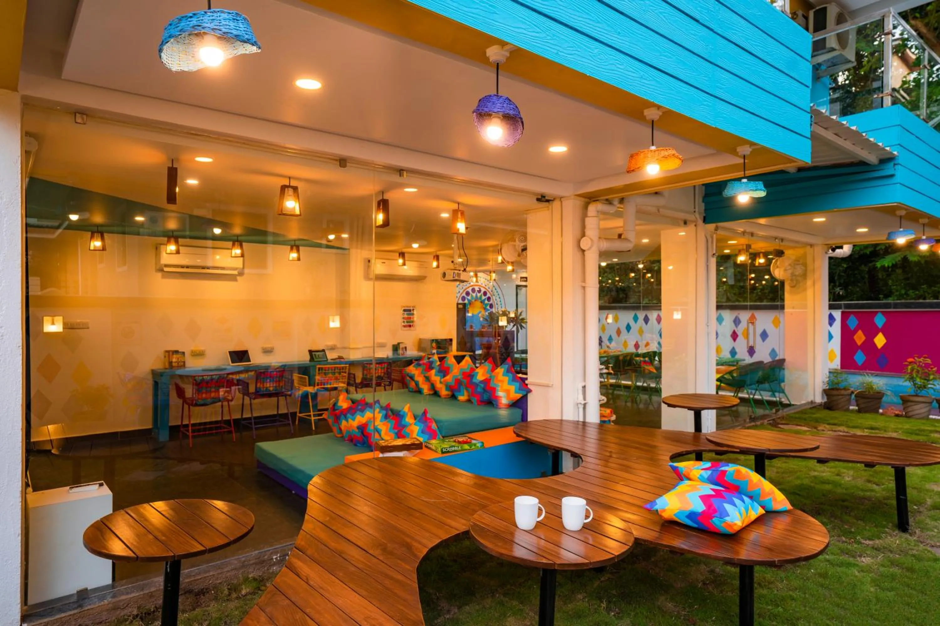 Seating area in goSTOPS Goa, Baga