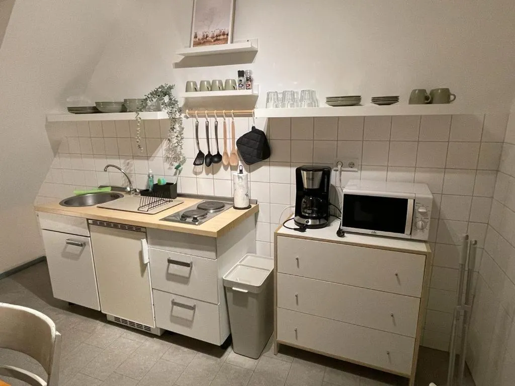 Kitchen or kitchenette in Budgethotel Stadtbett Wolfsburg