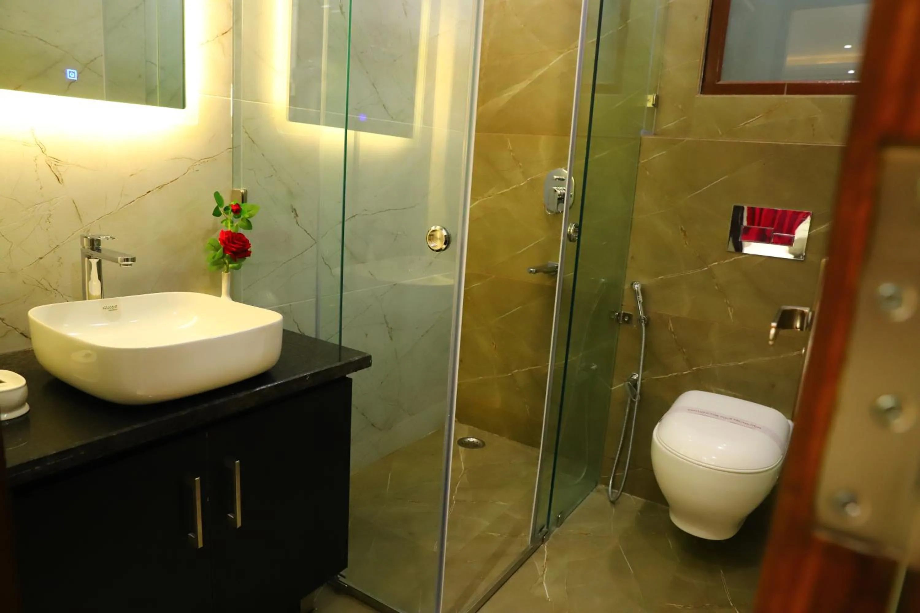 Bathroom in Hotel Palm Grand Naraina New Delhi - Couple Friendly Local IDs Accepted