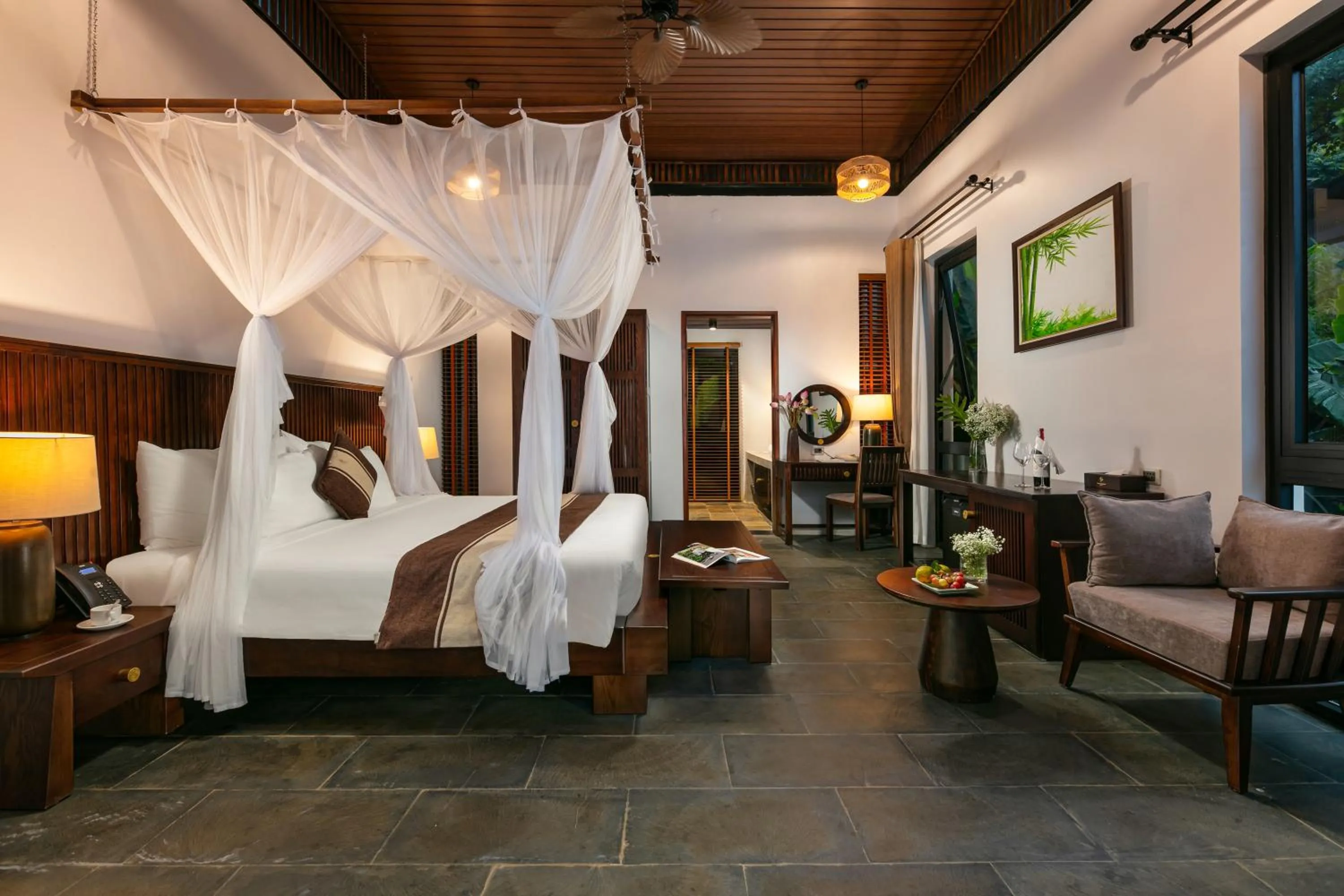 Seating area, Bed in PU LUONG BOCBANDI RETREAT