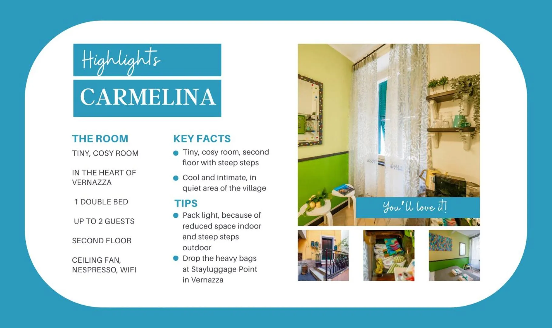 Street view in Carmelina Tiny Village Room