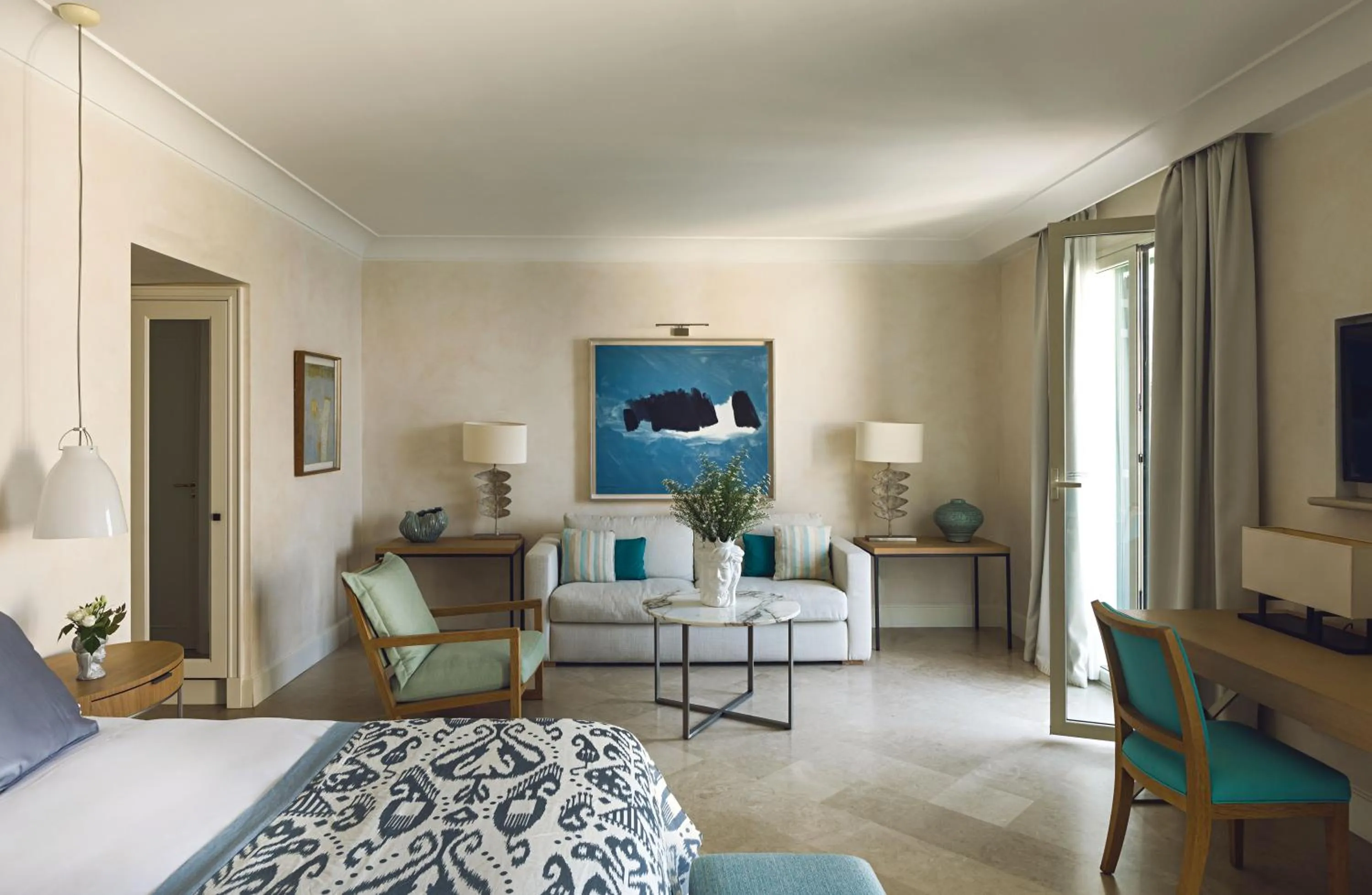 Seating area, Bed in Villa Sant'Andrea, A Belmond Hotel, Taormina Mare