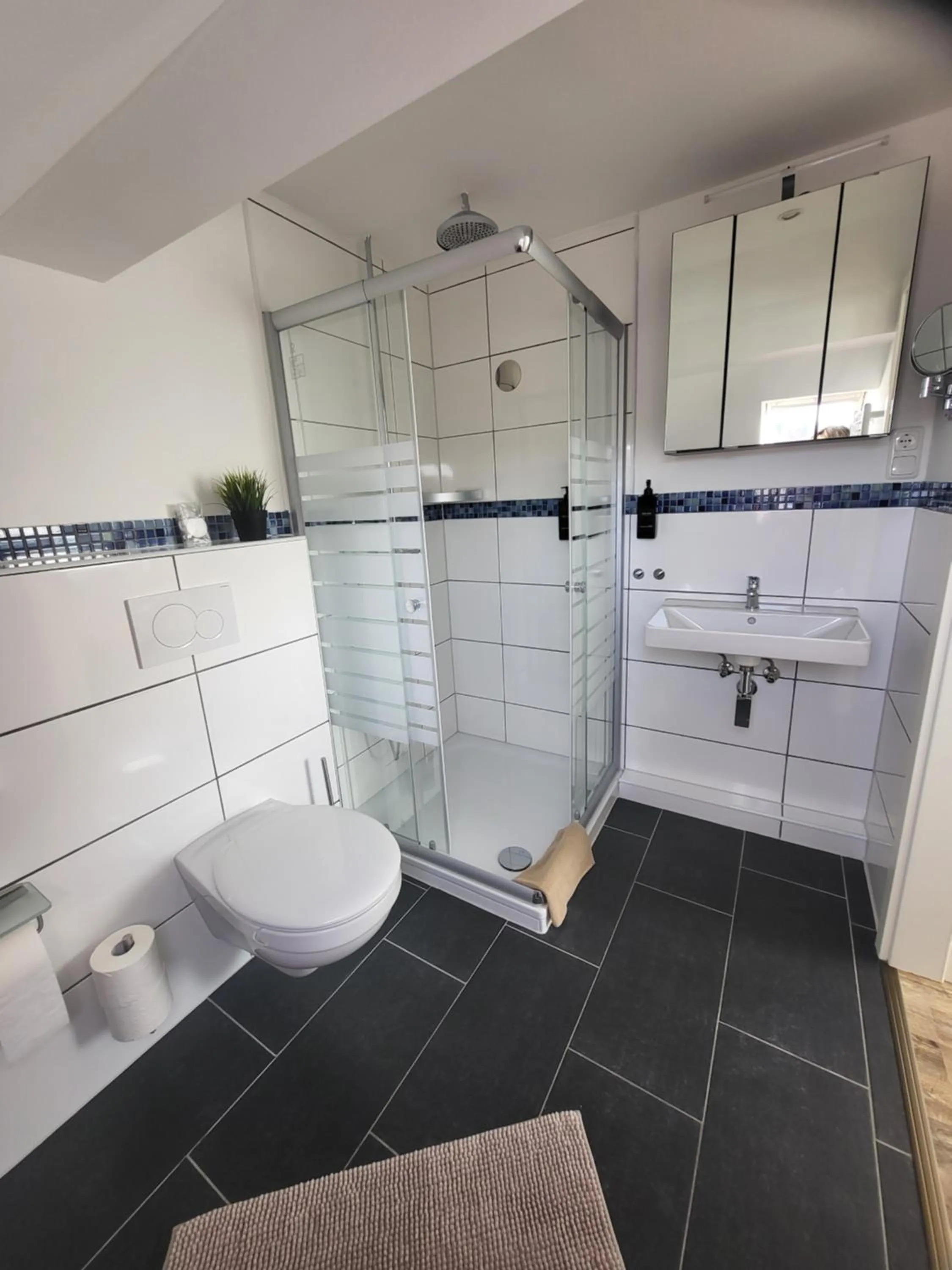 Shower in CJS Apartments - Chill or Drive am Nürburgring, new Box Spring Beds, new furniture, WLan, Spacious Rooms, Quiet Location