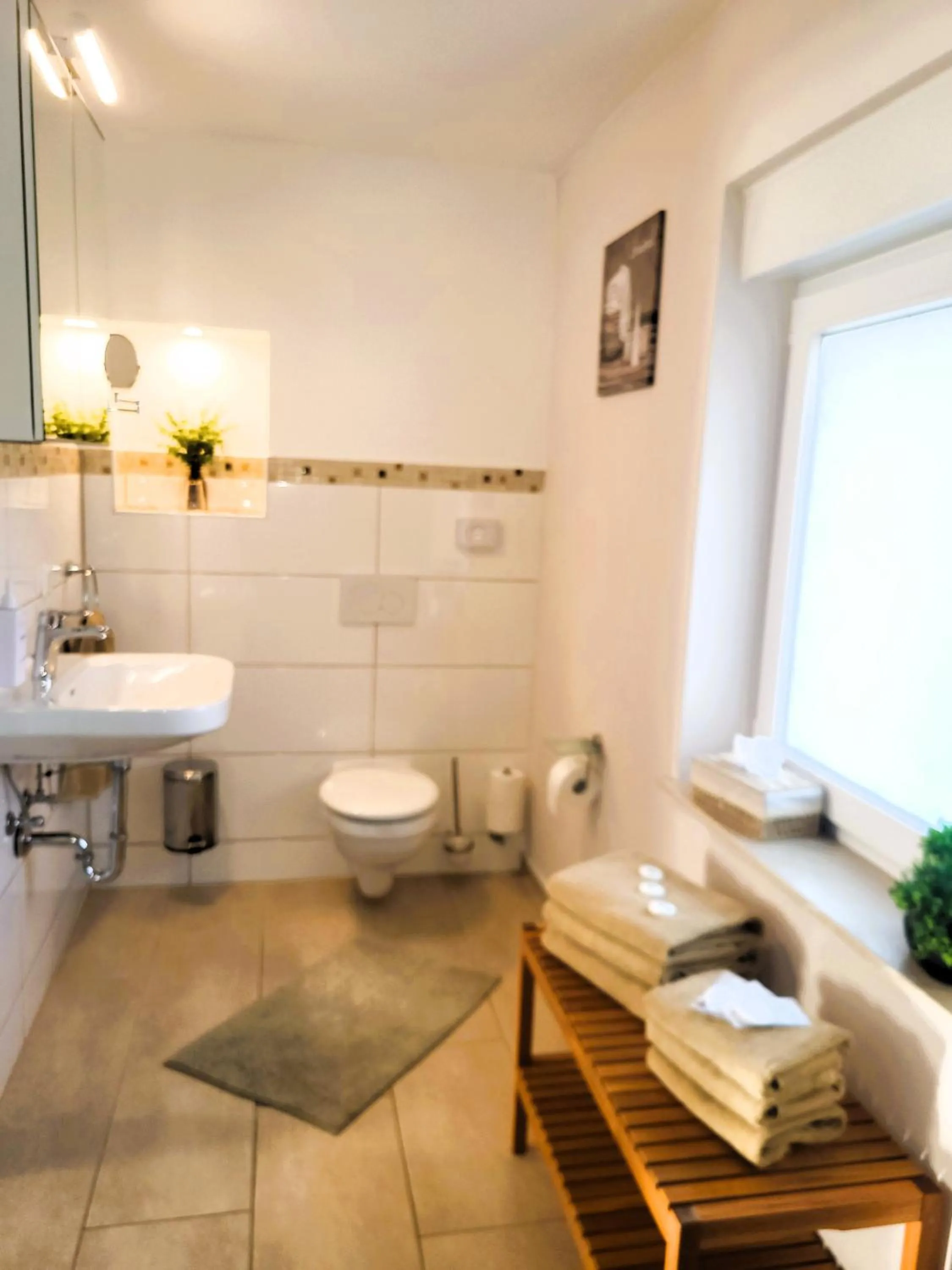 Bathroom in CJS Apartments - Chill or Drive am Nürburgring, new Box Spring Beds, new furniture, WLan, Spacious Rooms, Quiet Location