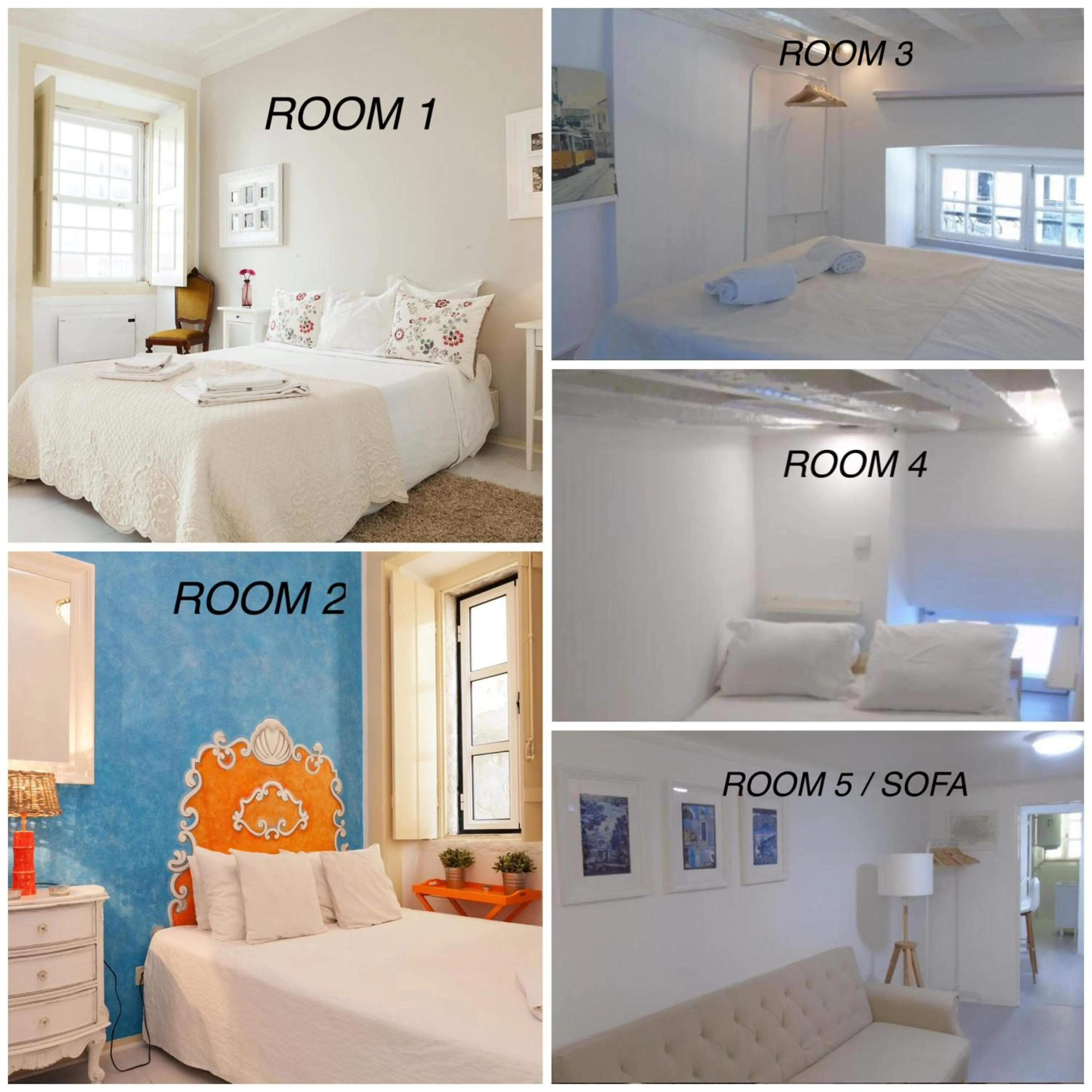 Bed in Alfama Vintage 1 Ten guests - Alfama Vintage 2 Five guests - Alfama Vintage 3 Three Guests