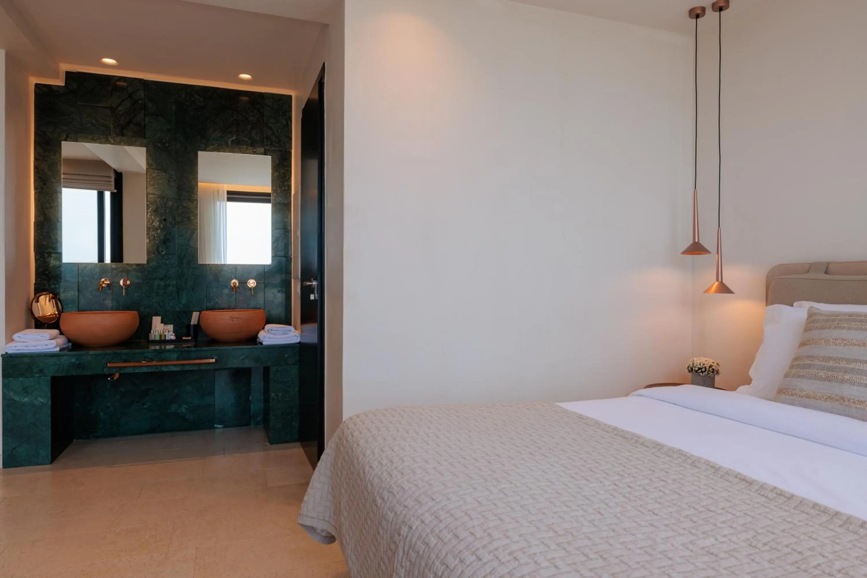 Bathroom, Bed in Asty Mykonos Hotel & Spa - World of One Hotel Group