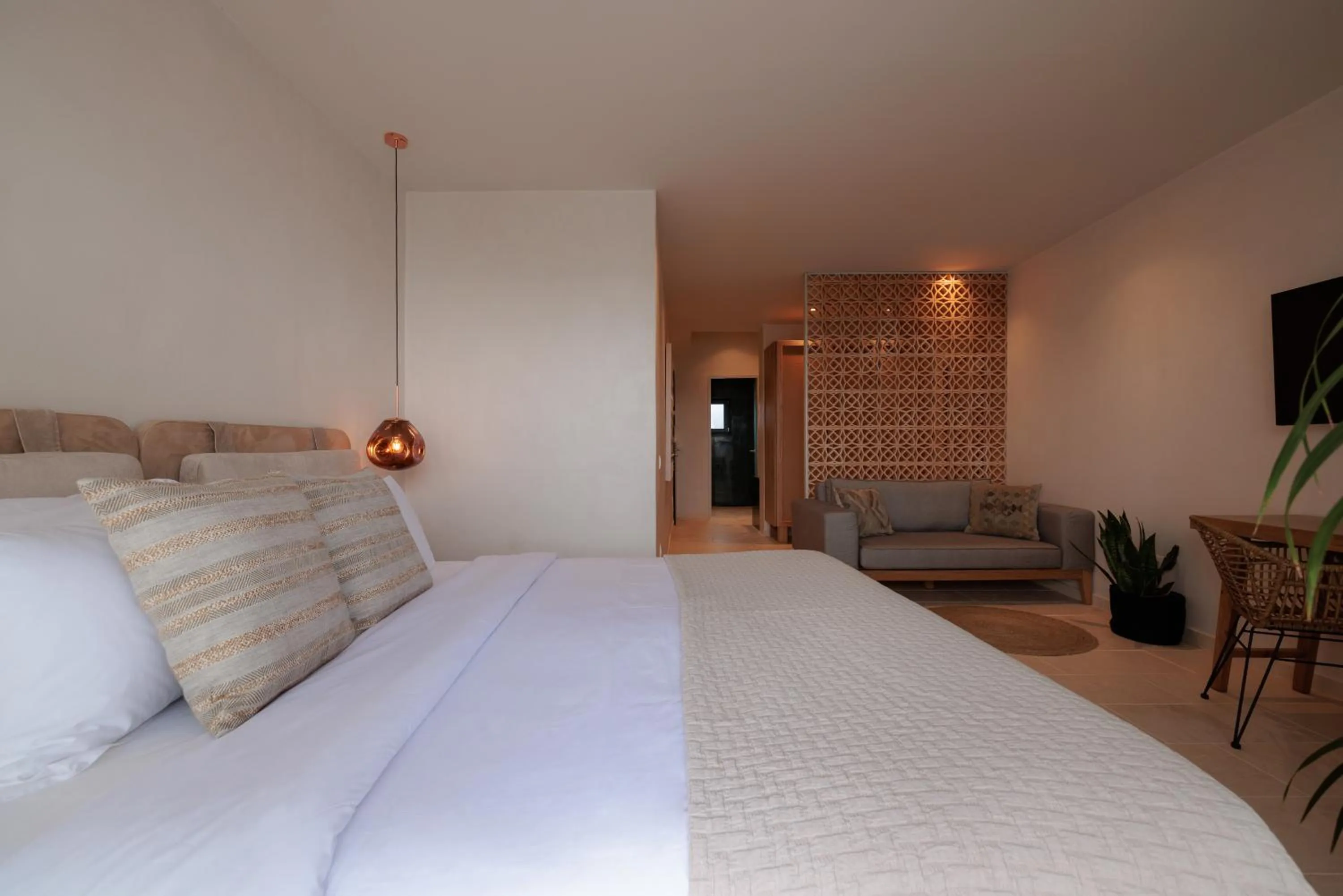 Bedroom, Bed in Asty Mykonos Hotel & Spa - World of One Hotel Group