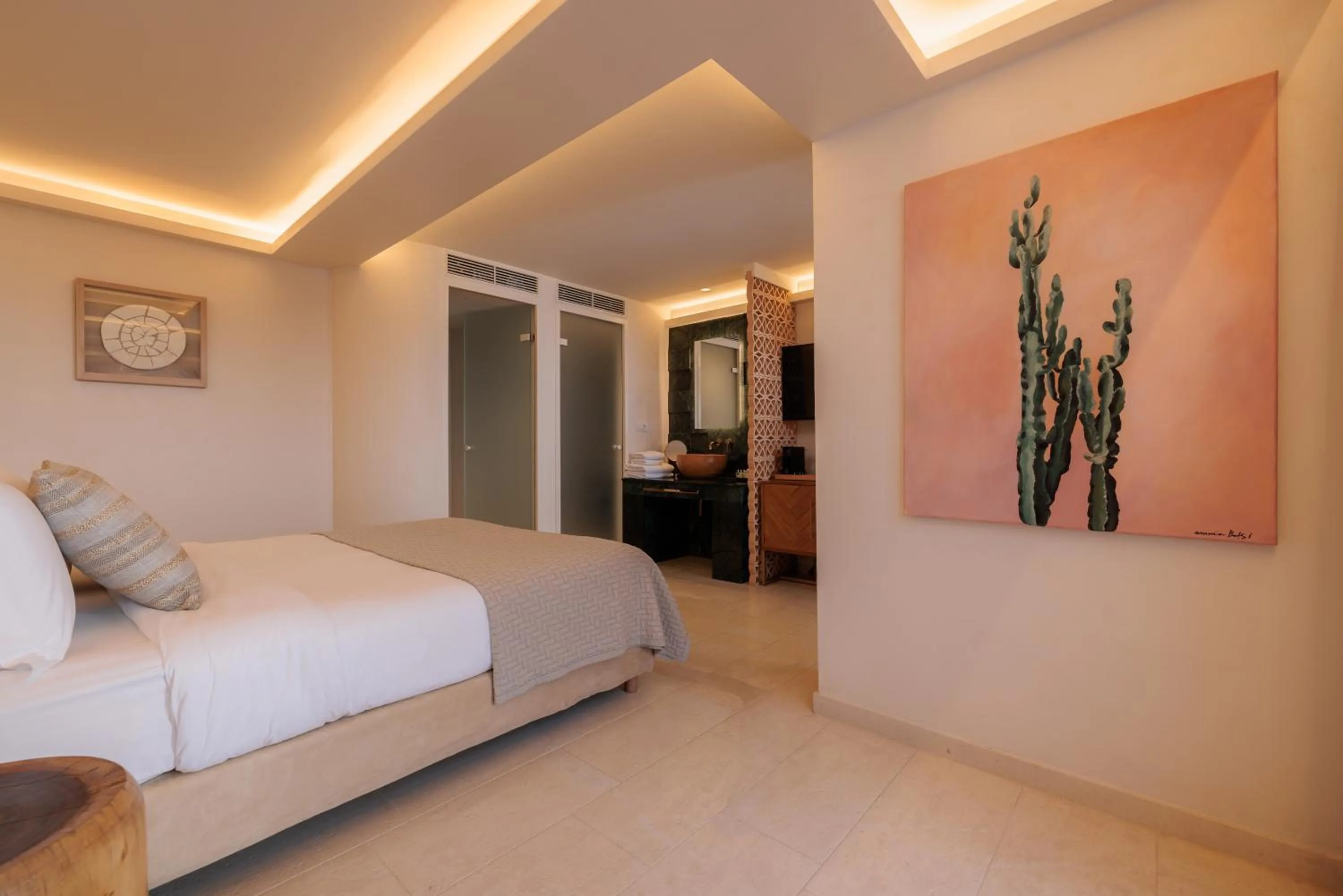 Bedroom, Bed in Asty Mykonos Hotel & Spa - World of One Hotel Group