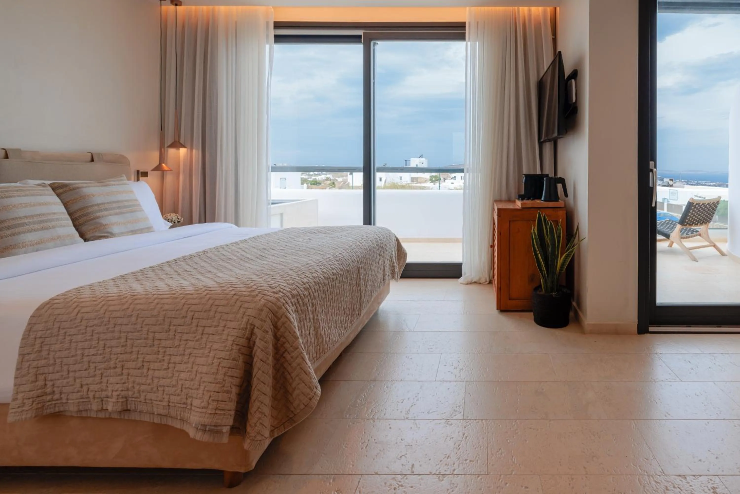 Bedroom, Bed in Asty Mykonos Hotel & Spa - World of One Hotel Group