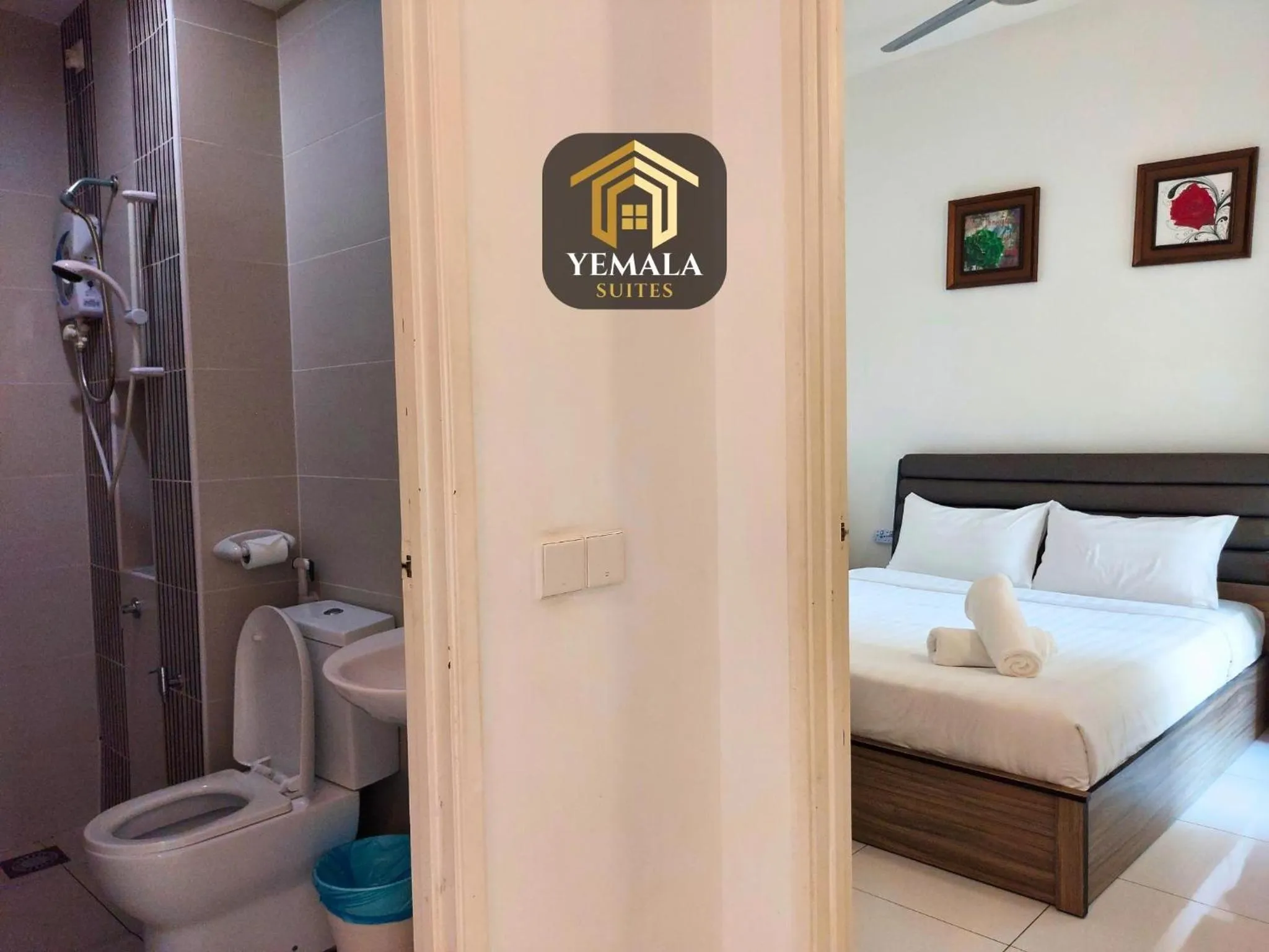 Bathroom, Bed in Yemala Suites at Skyloft - Johor