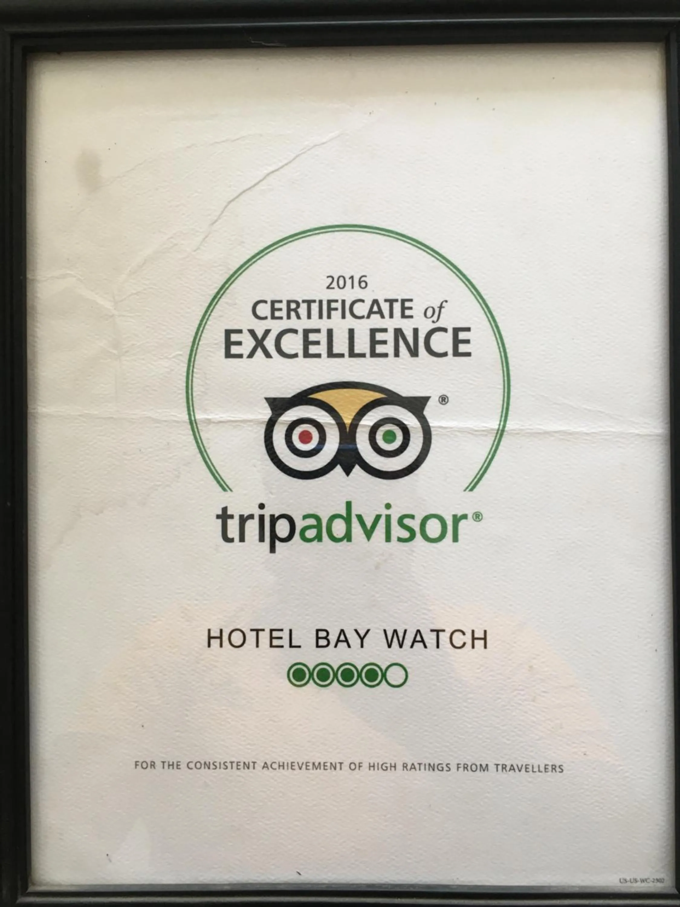 Certificate/Award in Hotel Bay Watch Unawatuna