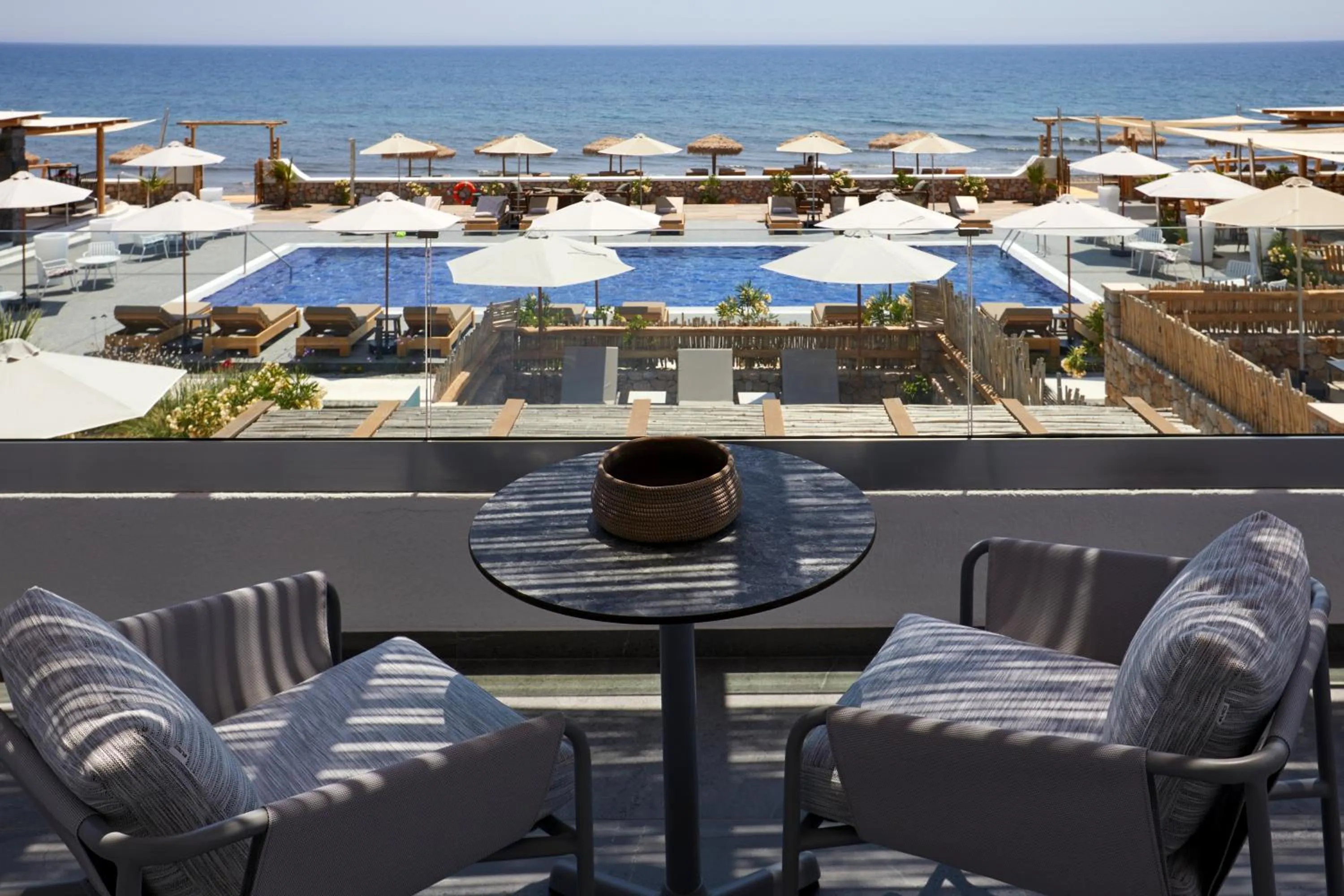 Balcony/Terrace in Sea Breeze Santorini Beach Resort, Curio By Hilton