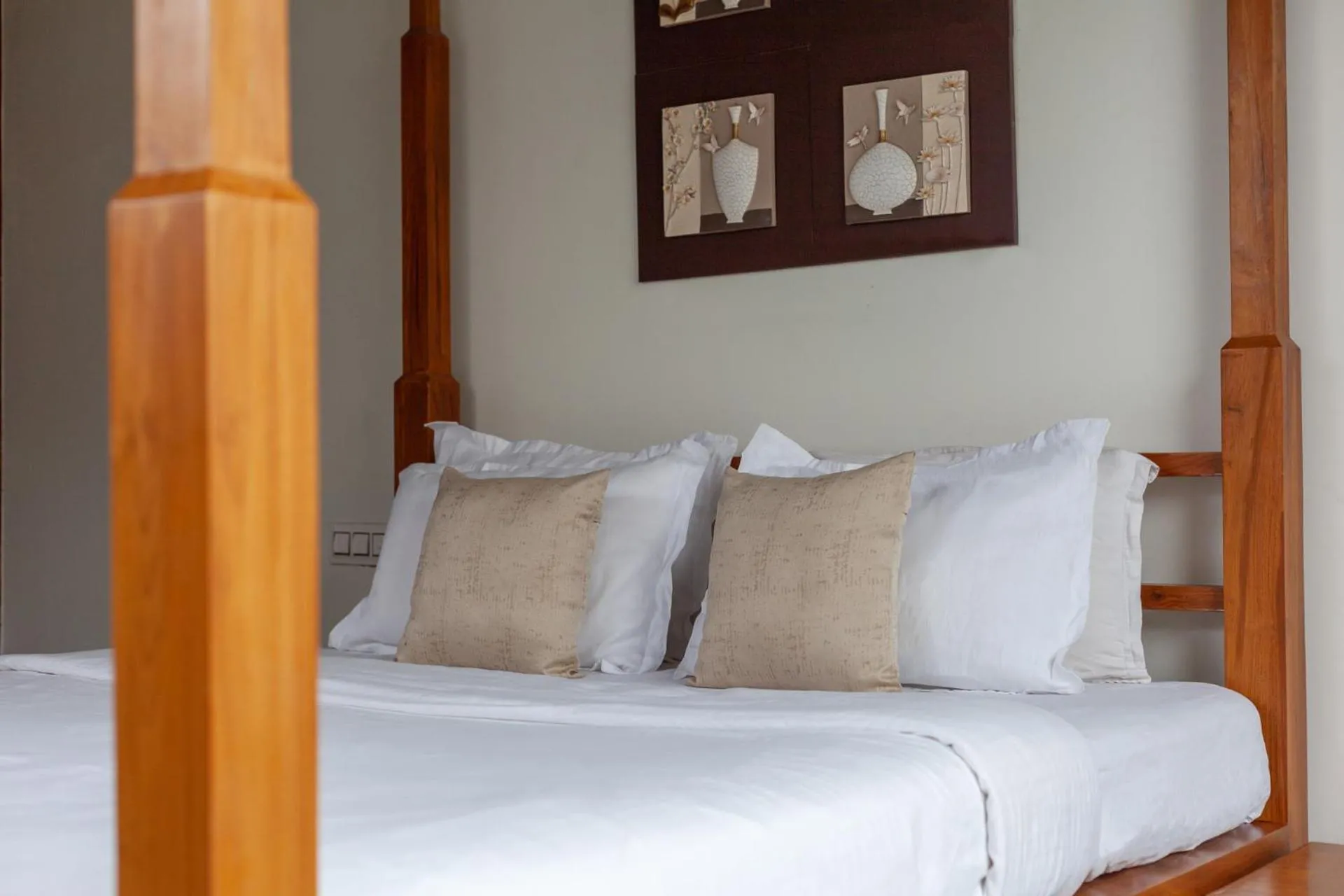 Bedroom, Bed in Lake Arches by StayVista - Lakeside villa with Infinity pool, Gazebo & Modern Greek interiors