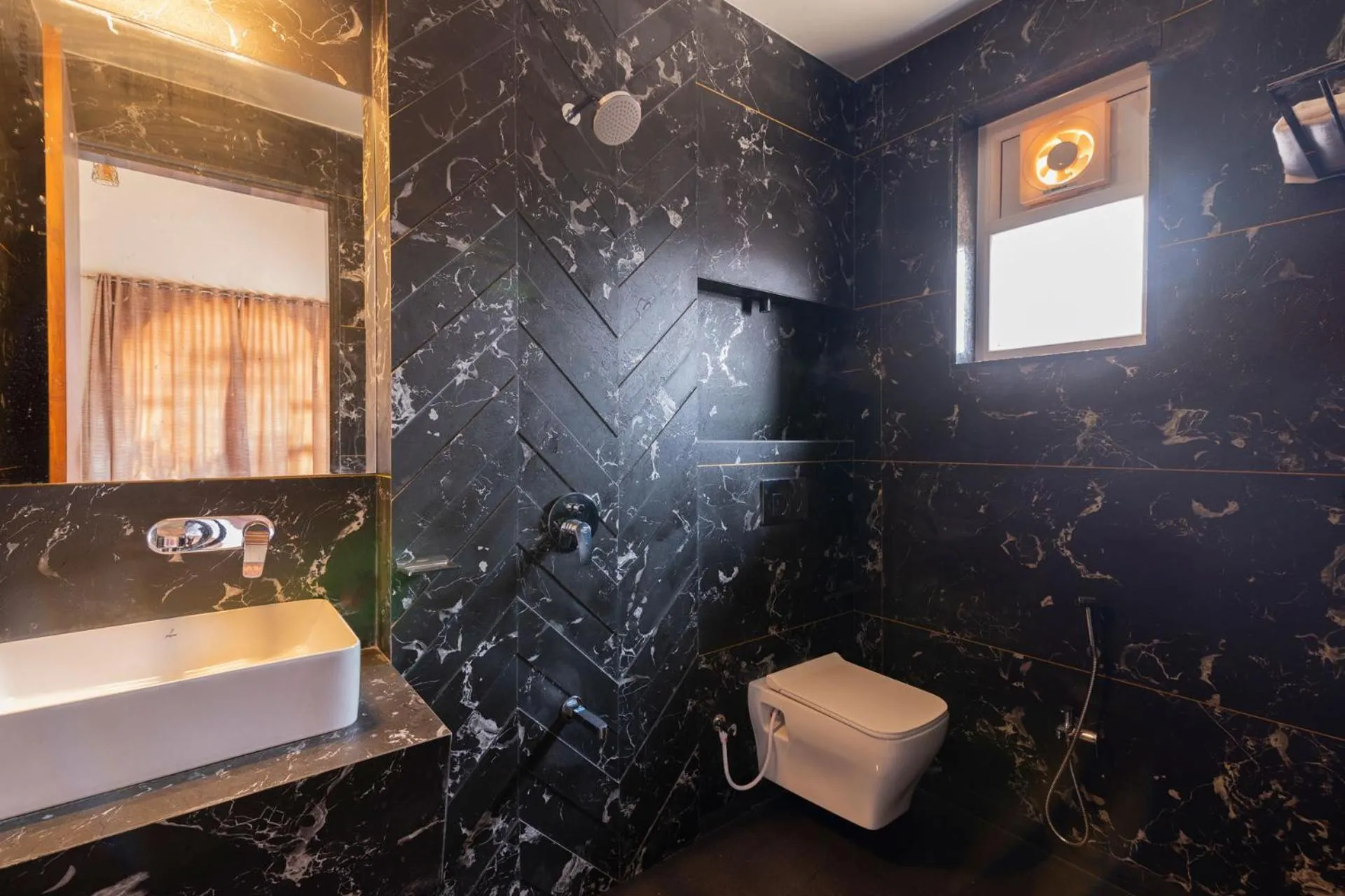 Bathroom in Lake Arches by StayVista - Lakeside villa with Infinity pool, Gazebo & Modern Greek interiors