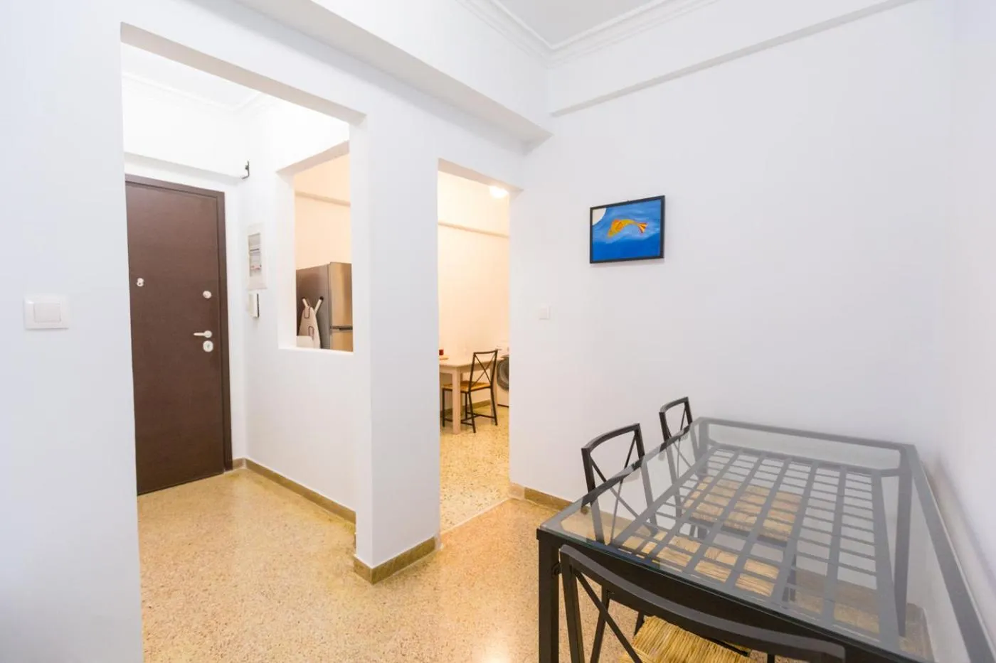 Dining area, Bed in Apartment at Metaxourgio 1 bed 2 pers by MPS