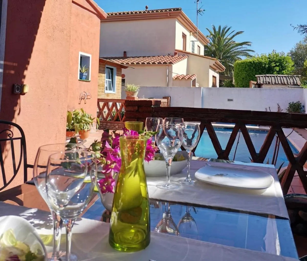 Balcony/Terrace in Cozy holiday home with pool in St Pere Pescador