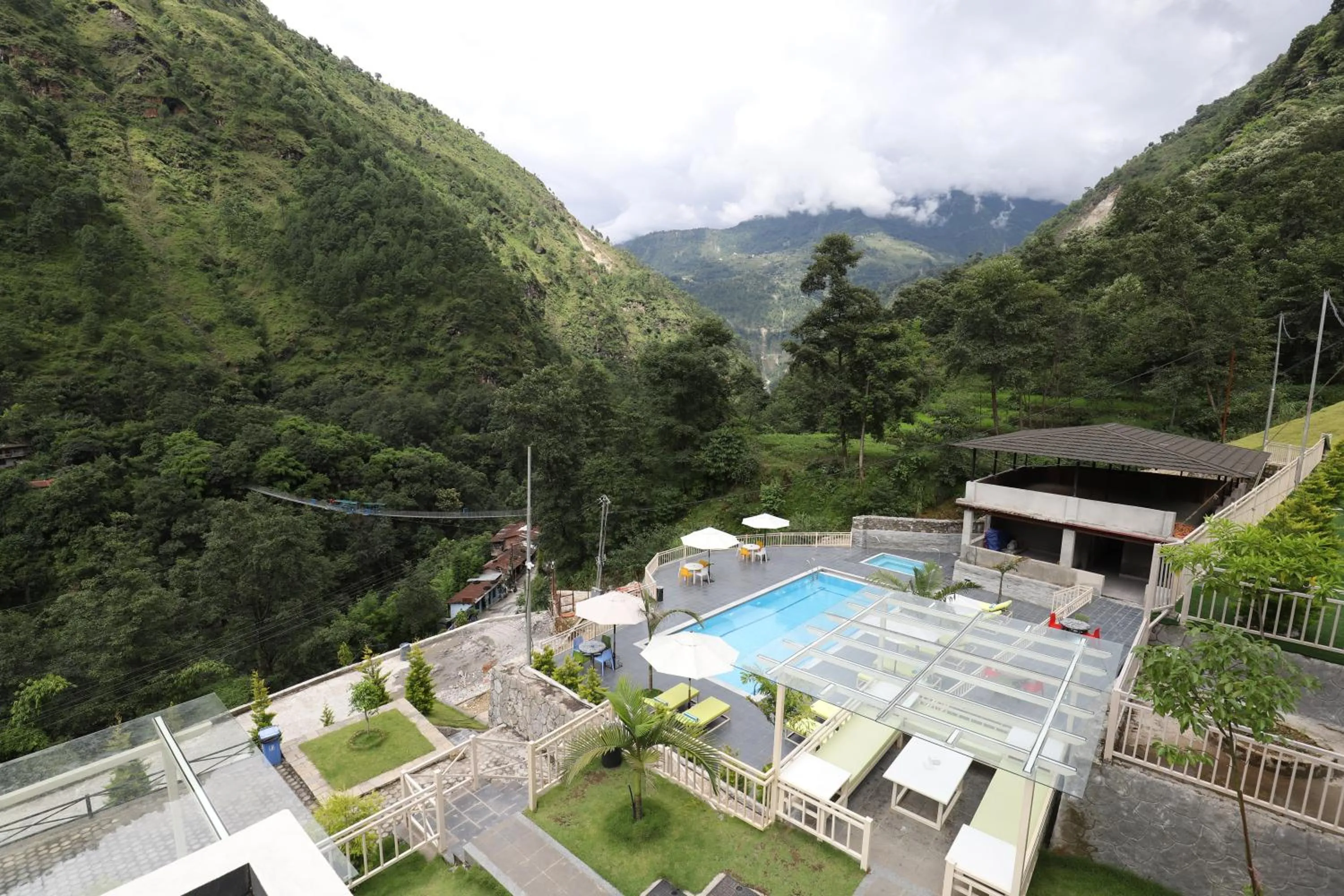 Pool view in Bhotekoshi Heli Resort