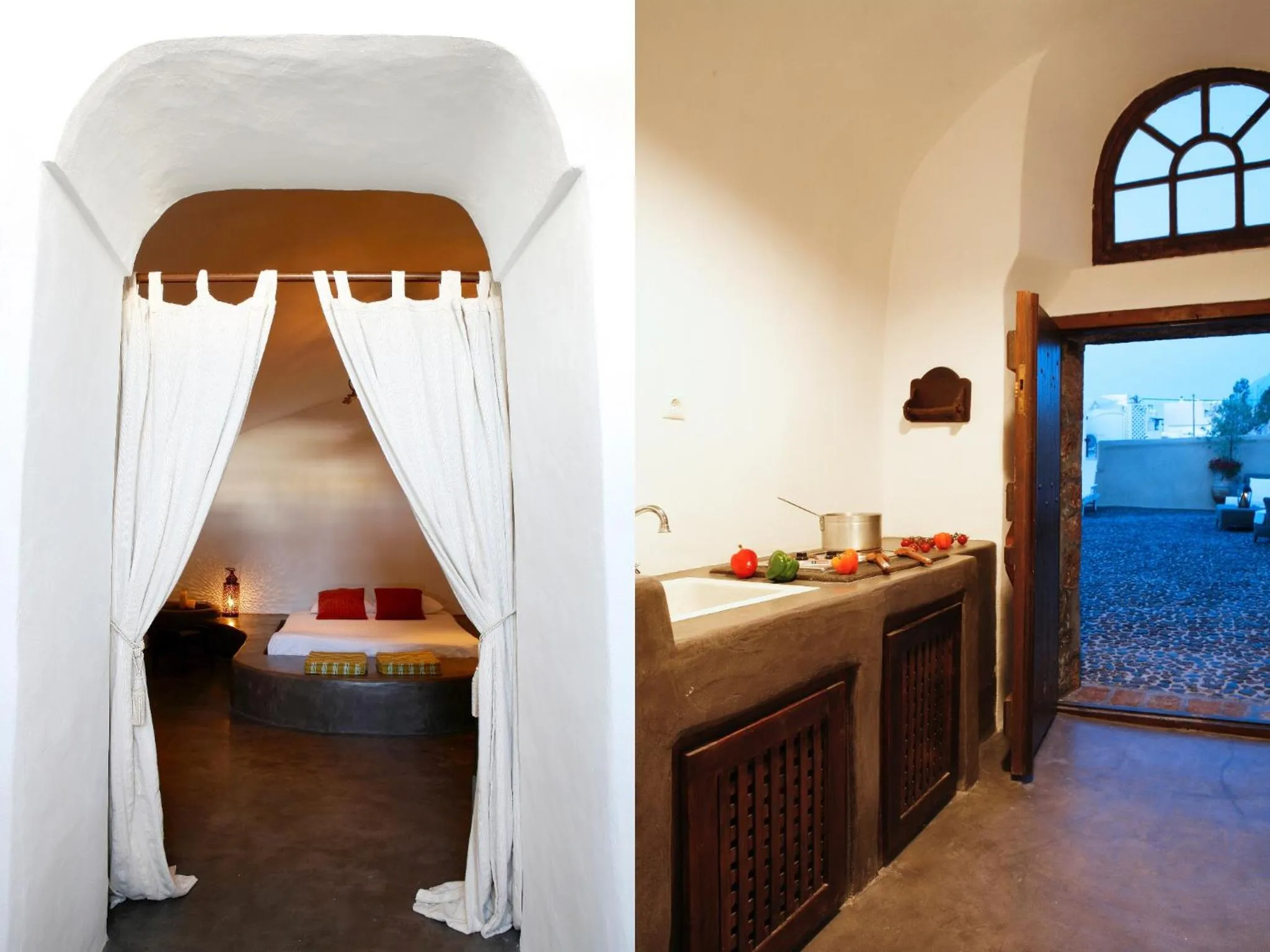 Kitchen or kitchenette, Bed in Santorini Heritage Villas