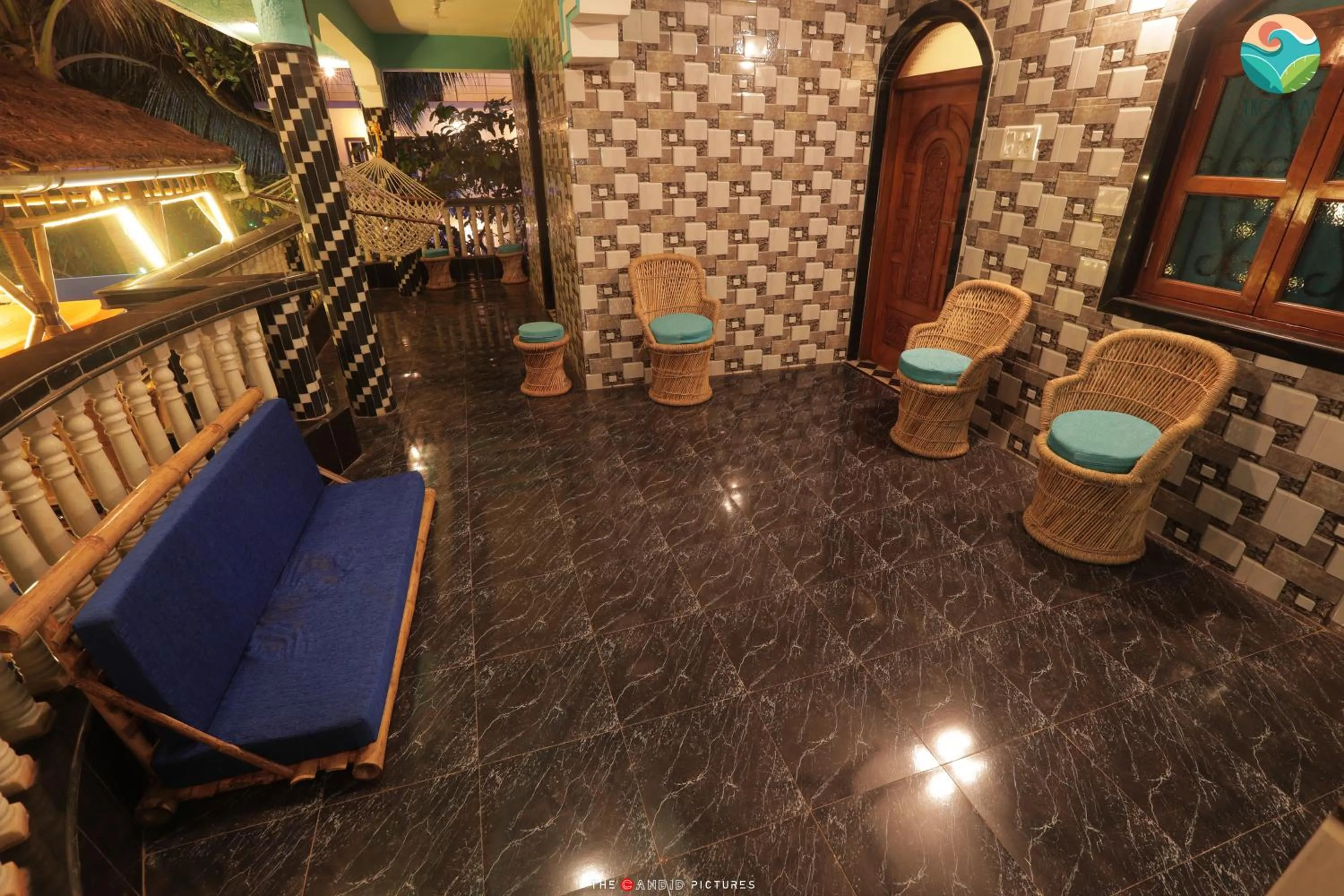 Seating area in Tropical Wave Hostel Morjim Goa