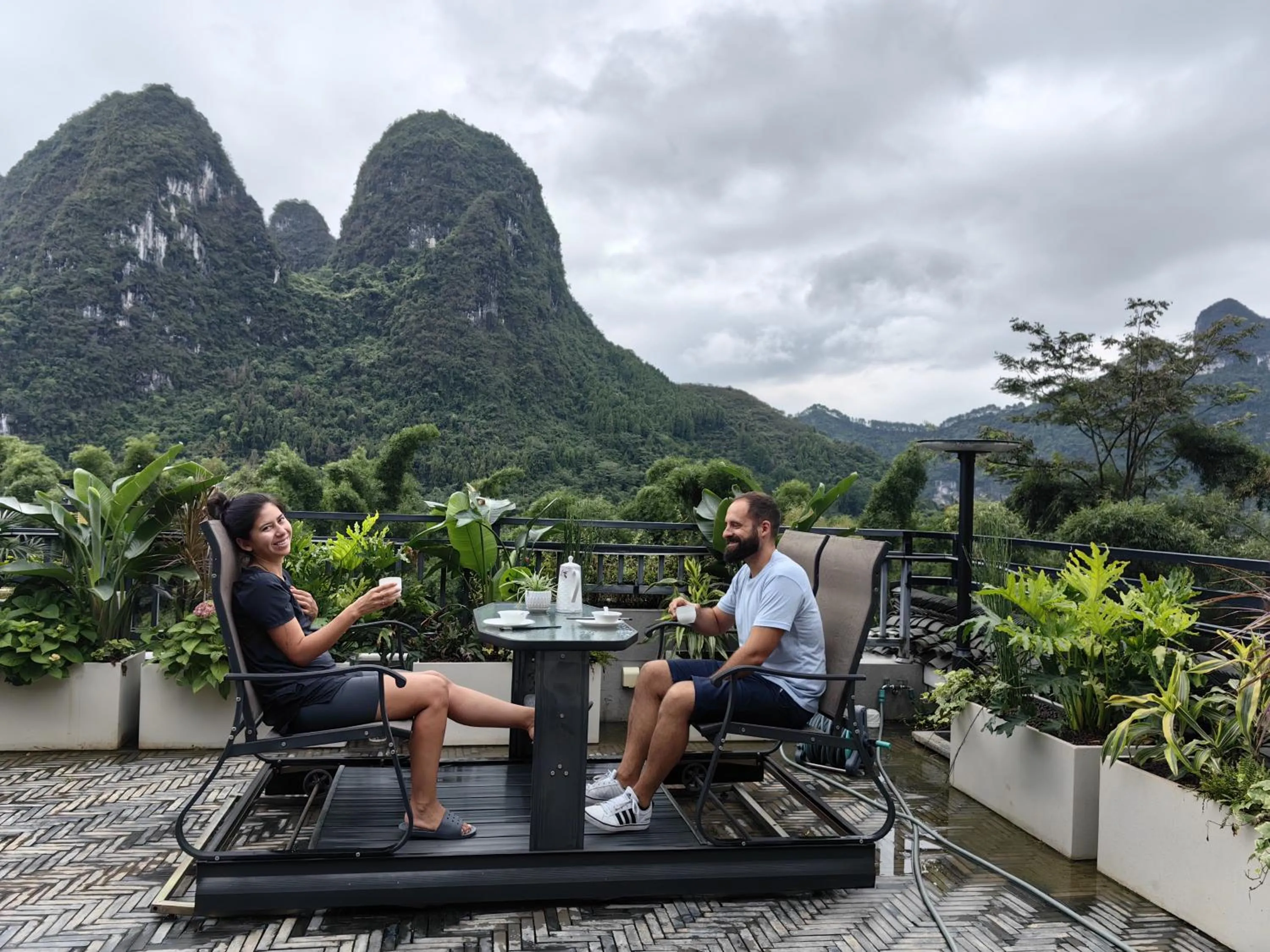 Balcony/Terrace in Yangshuo Mountain River Ballad Hotel - Free Yangshuo Train Station Pick Up and Drop Off