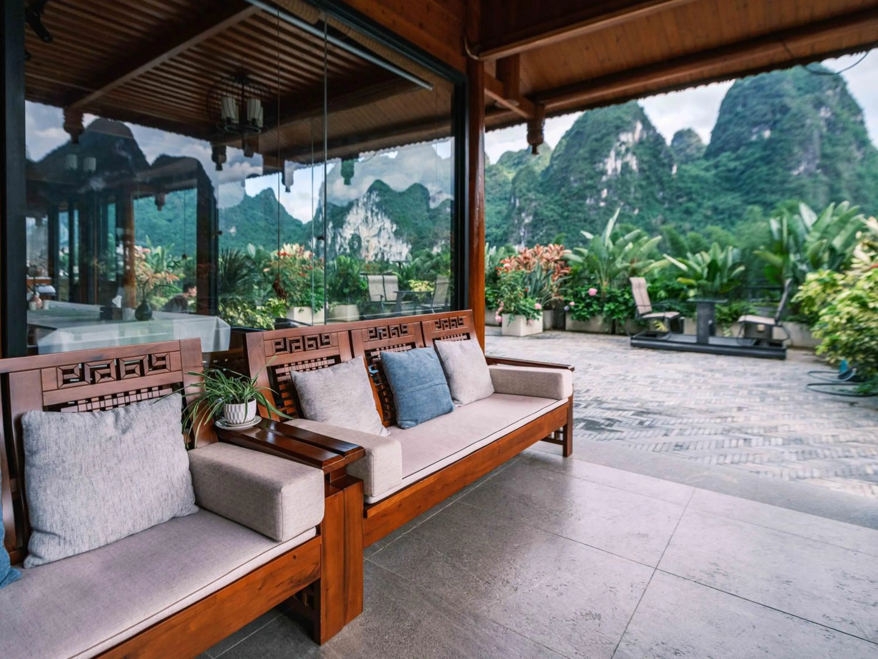 Balcony/Terrace in Yangshuo Mountain River Ballad Hotel - Free Yangshuo Train Station Pick Up and Drop Off