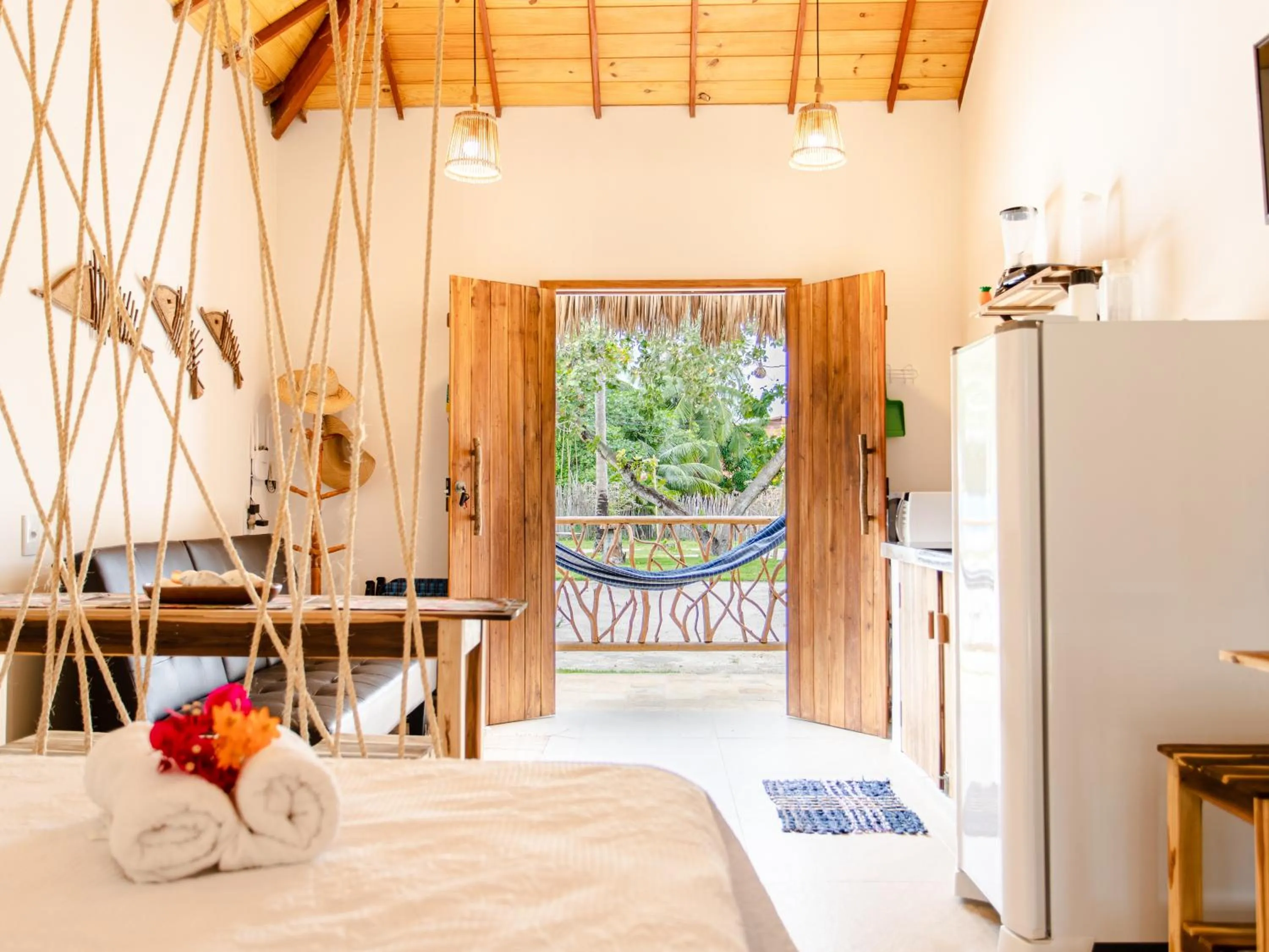 View (from property/room), Bed in Chalés Caminho dos Ventos em Barrinha de Baixo, CE, 9km do Preá