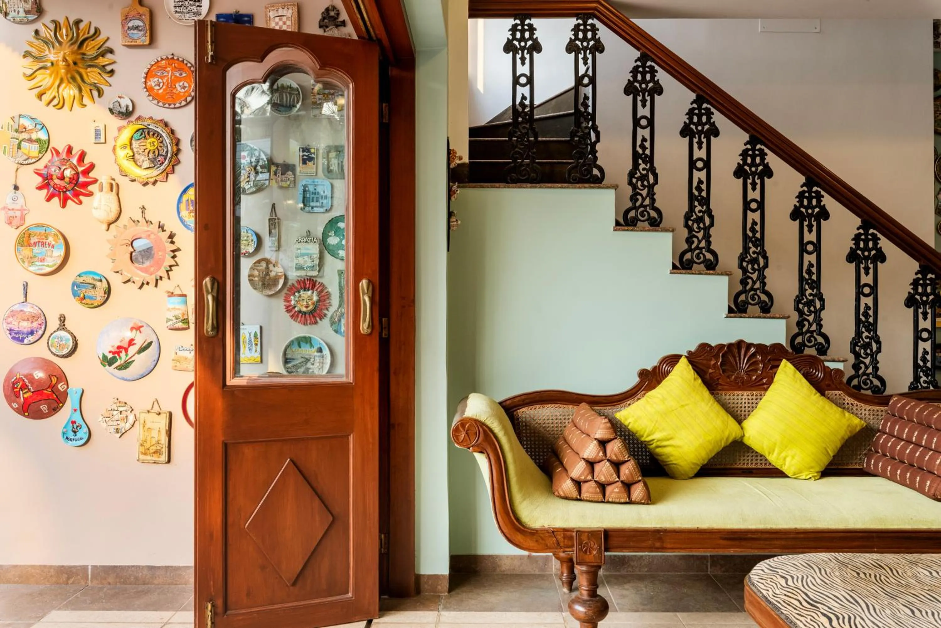 Living room in SaffronStays Casa Del Palms - 8BR luxury pool villa with gazebo, pickleball, bar & lawns near Nagaon Beach