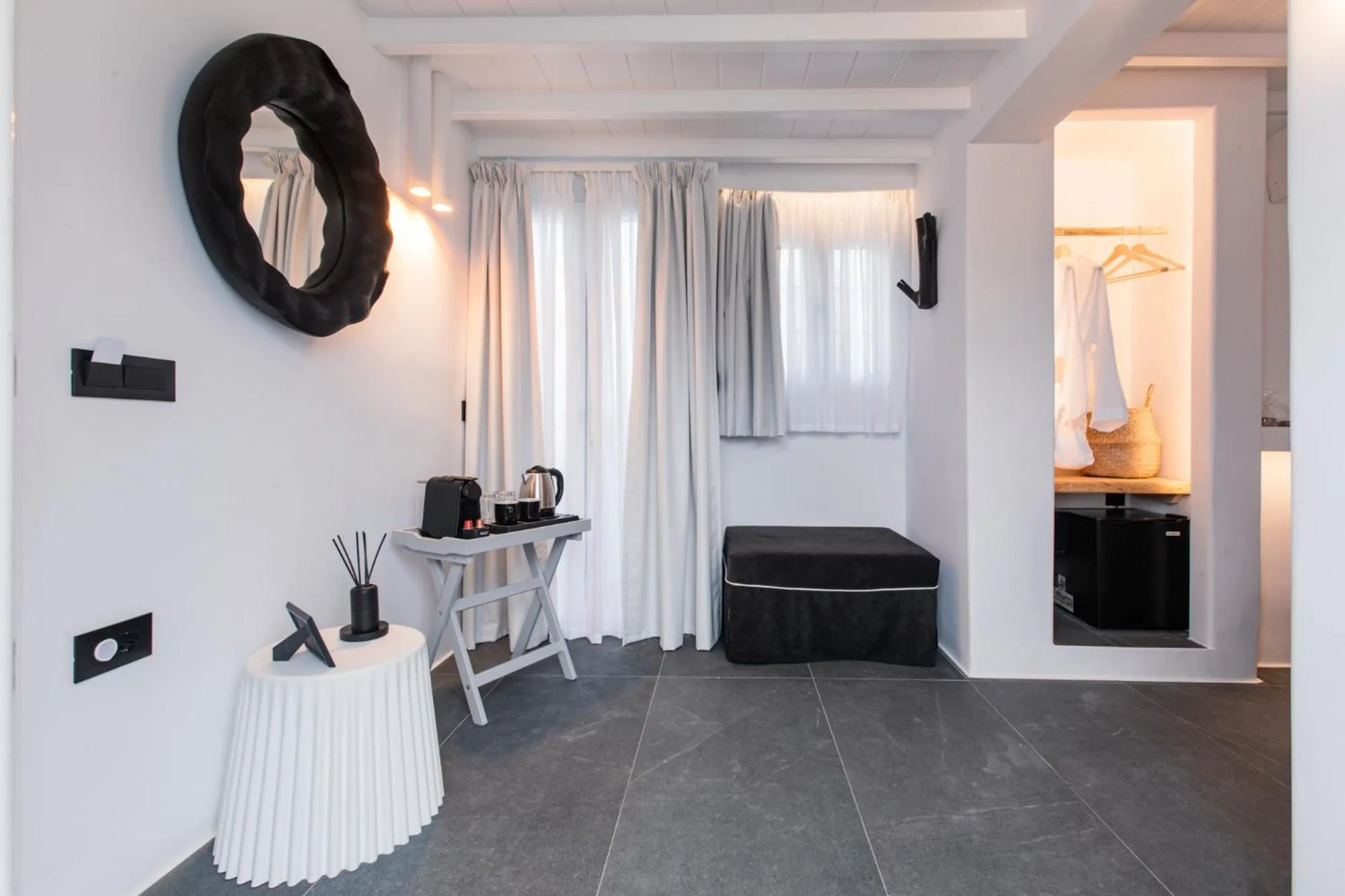 Coffee/tea facilities, Bed in She Mykonos - Luxury Apartments