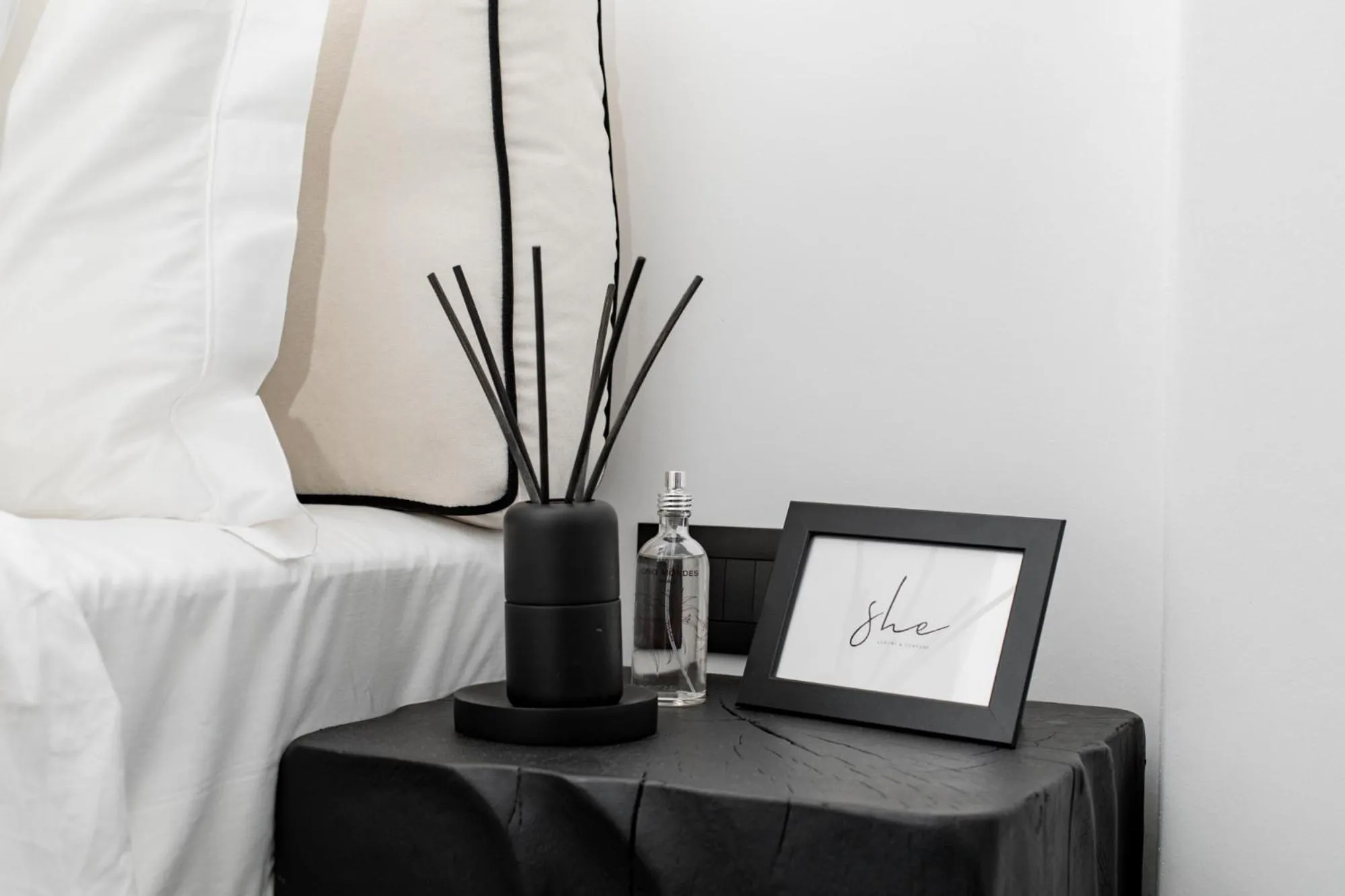 Decorative detail, Bed in She Mykonos - Luxury Apartments