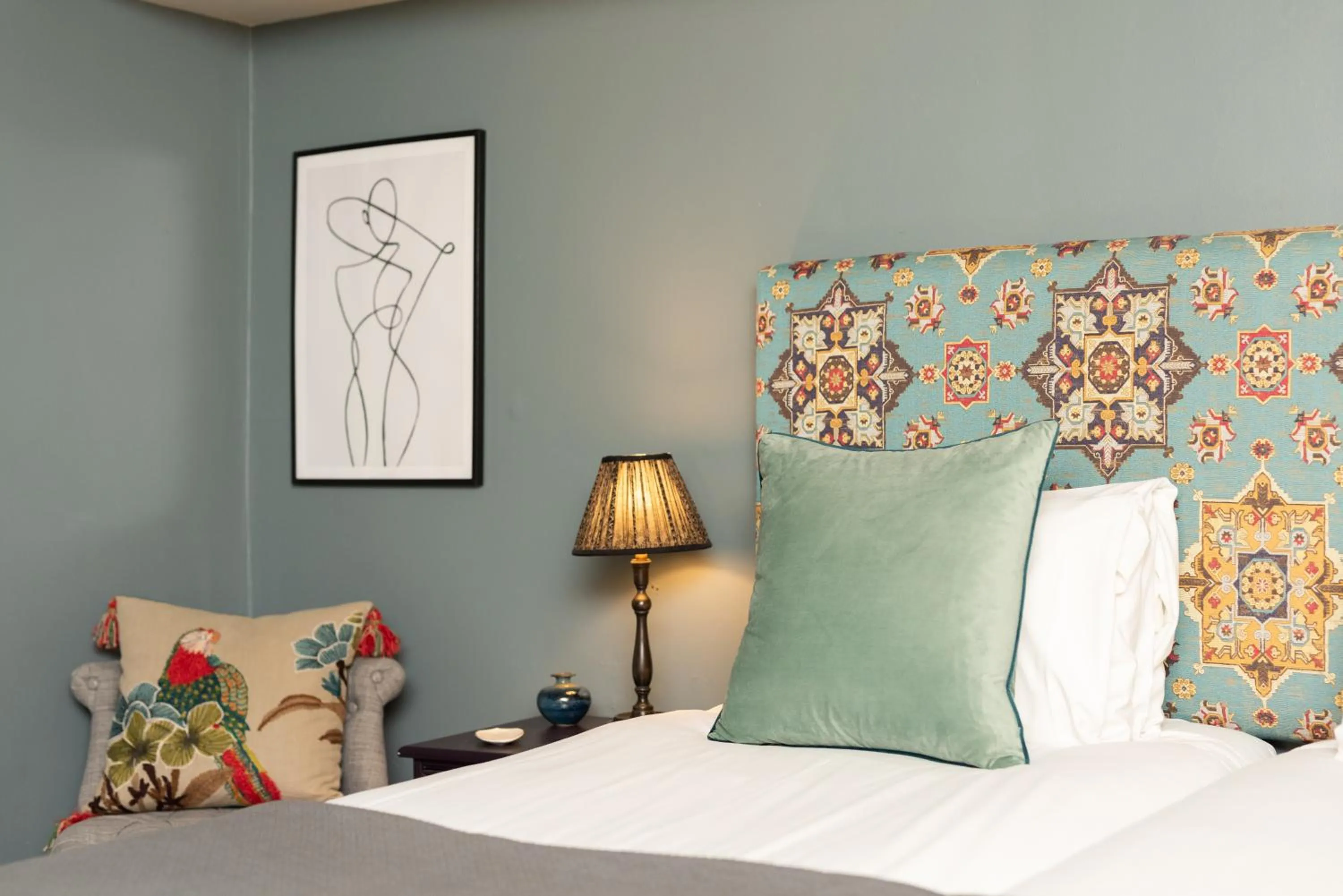 Decorative detail, Bed in Jersey Arms Hotel Bicester