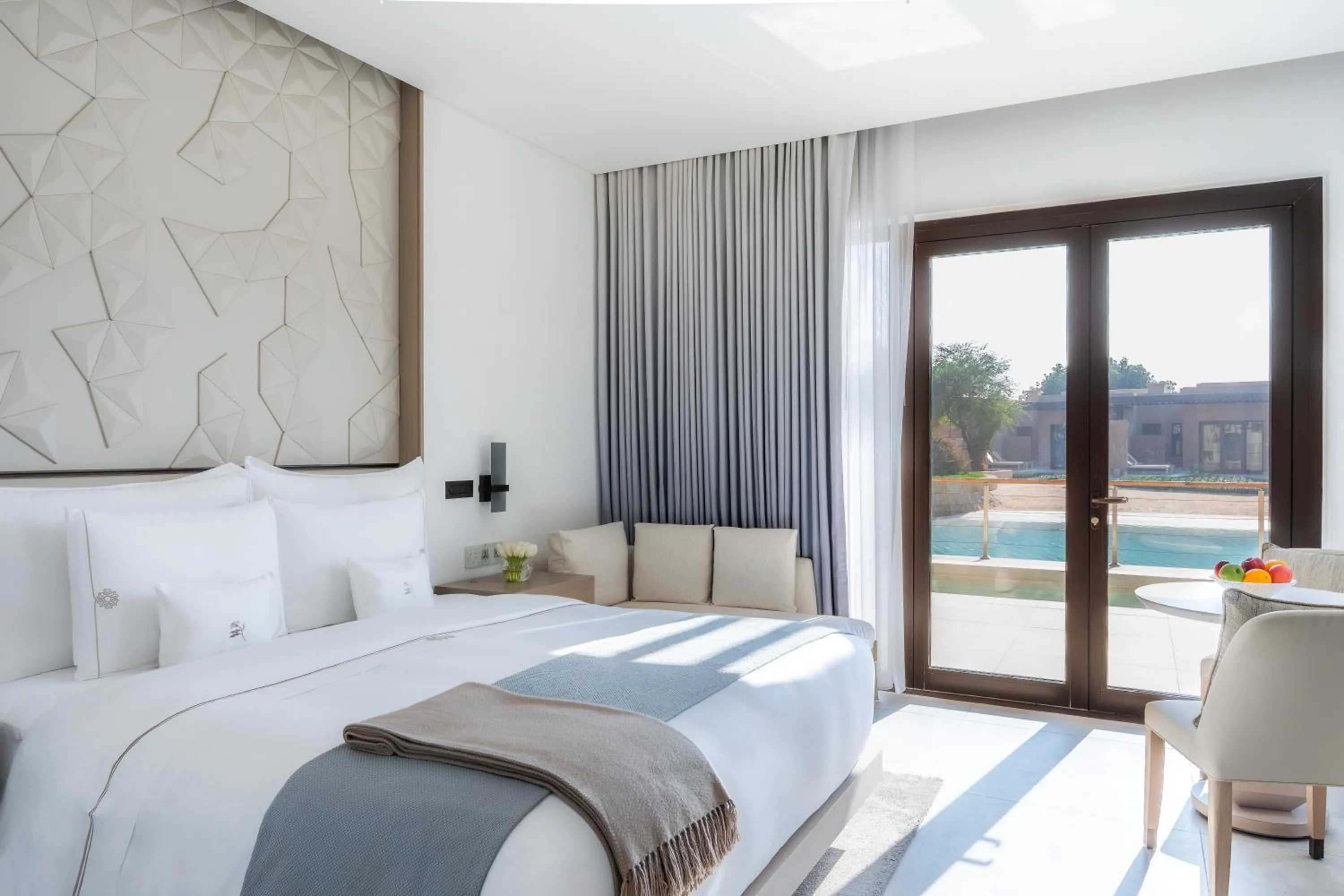 Patio, Bed in Zulal Wellness Resort by Chiva-Som