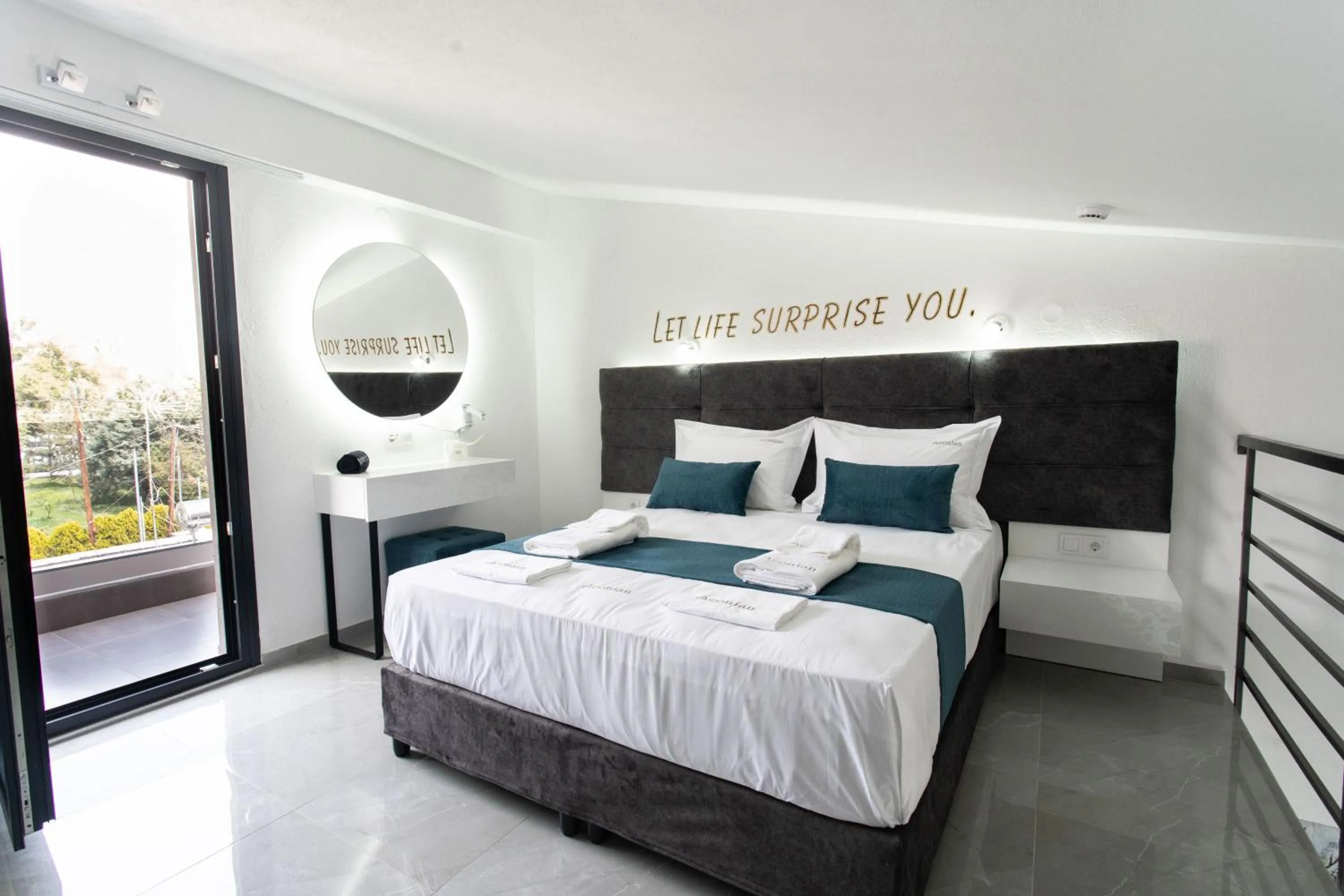 Bed in Aeonian Luxury Suites Asprovalta, Adults Only & Kids 12 Plus
