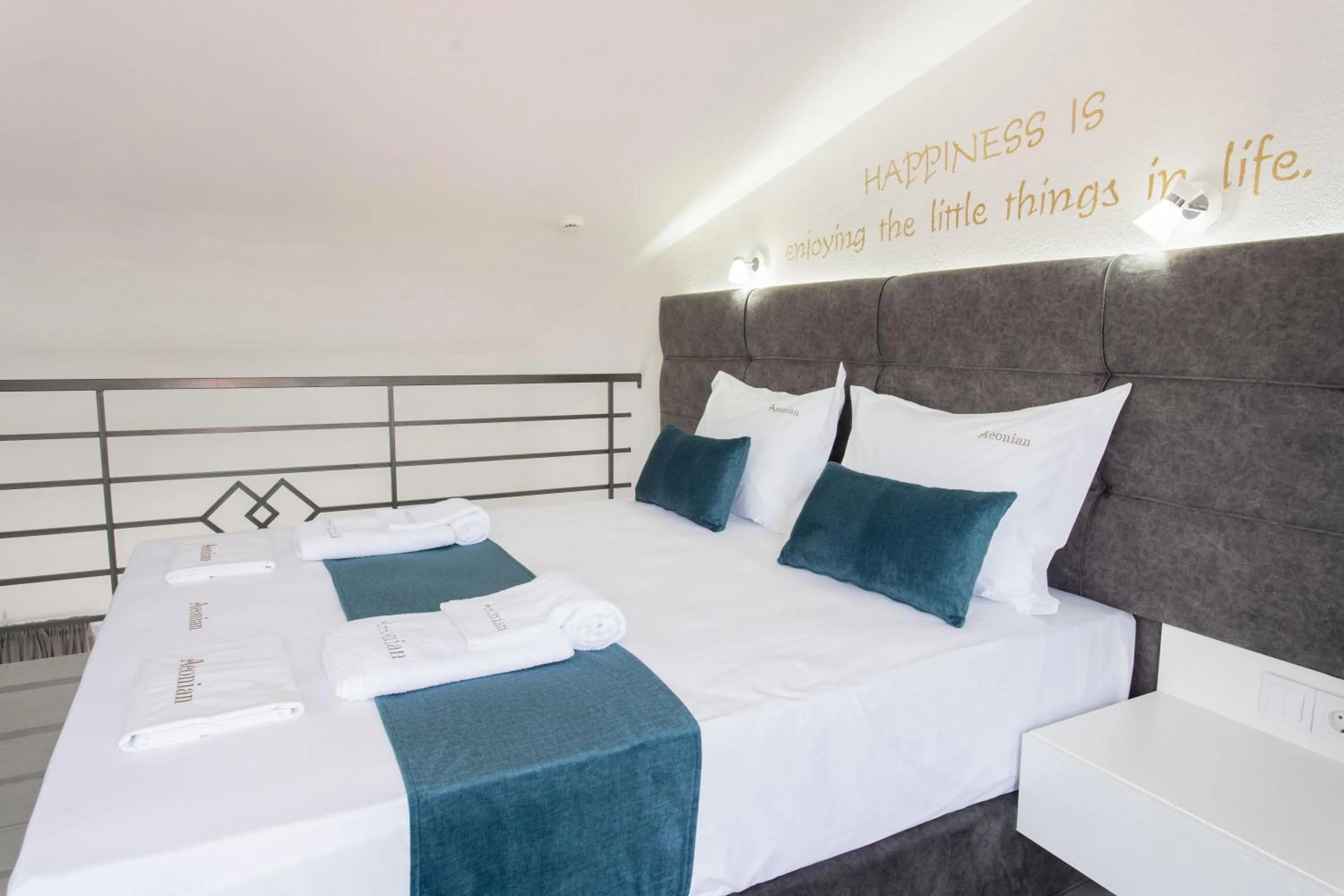 Bed in Aeonian Luxury Suites Asprovalta, Adults Only & Kids 12 Plus