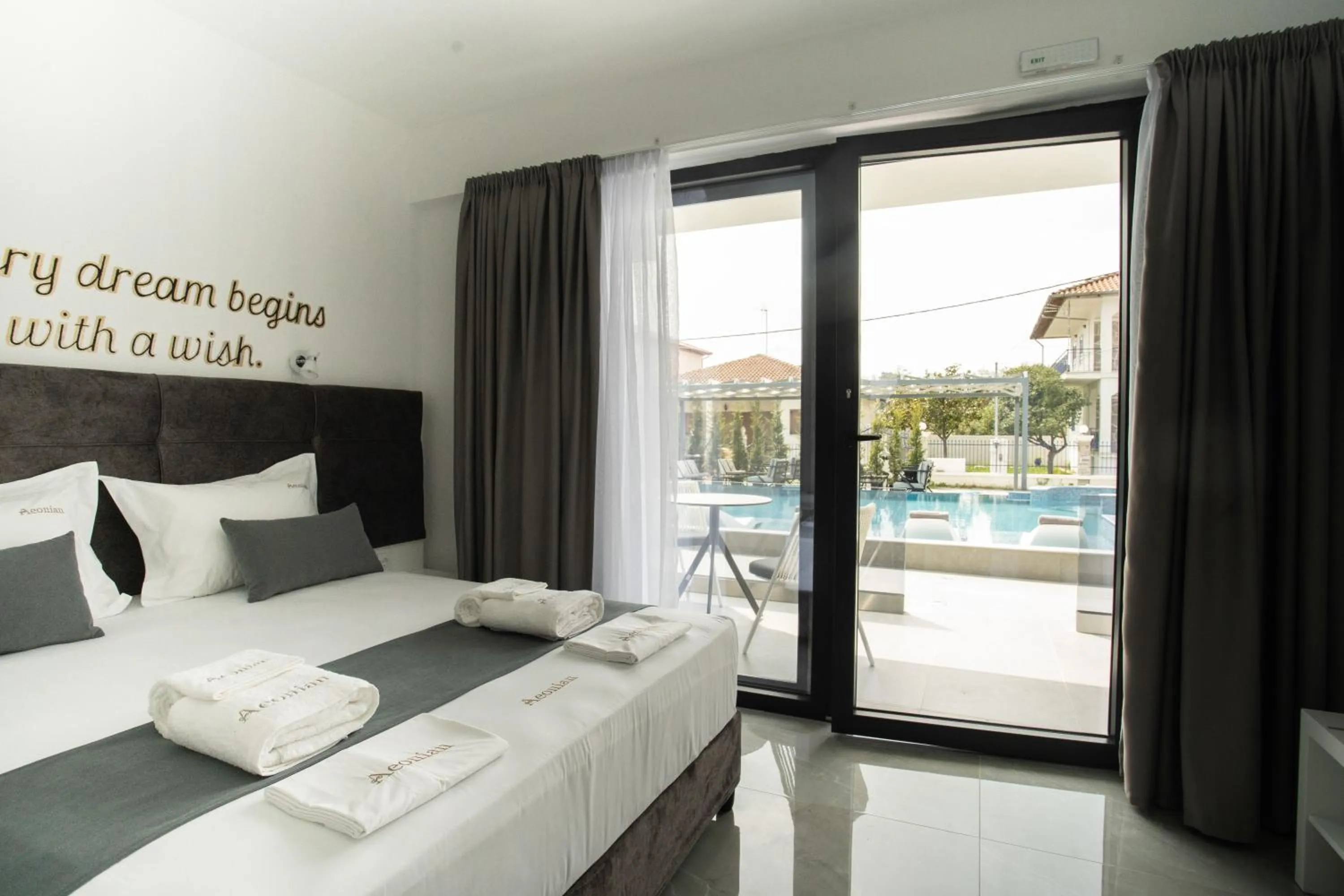 Bed in Aeonian Luxury Suites Asprovalta, Adults Only & Kids 12 Plus