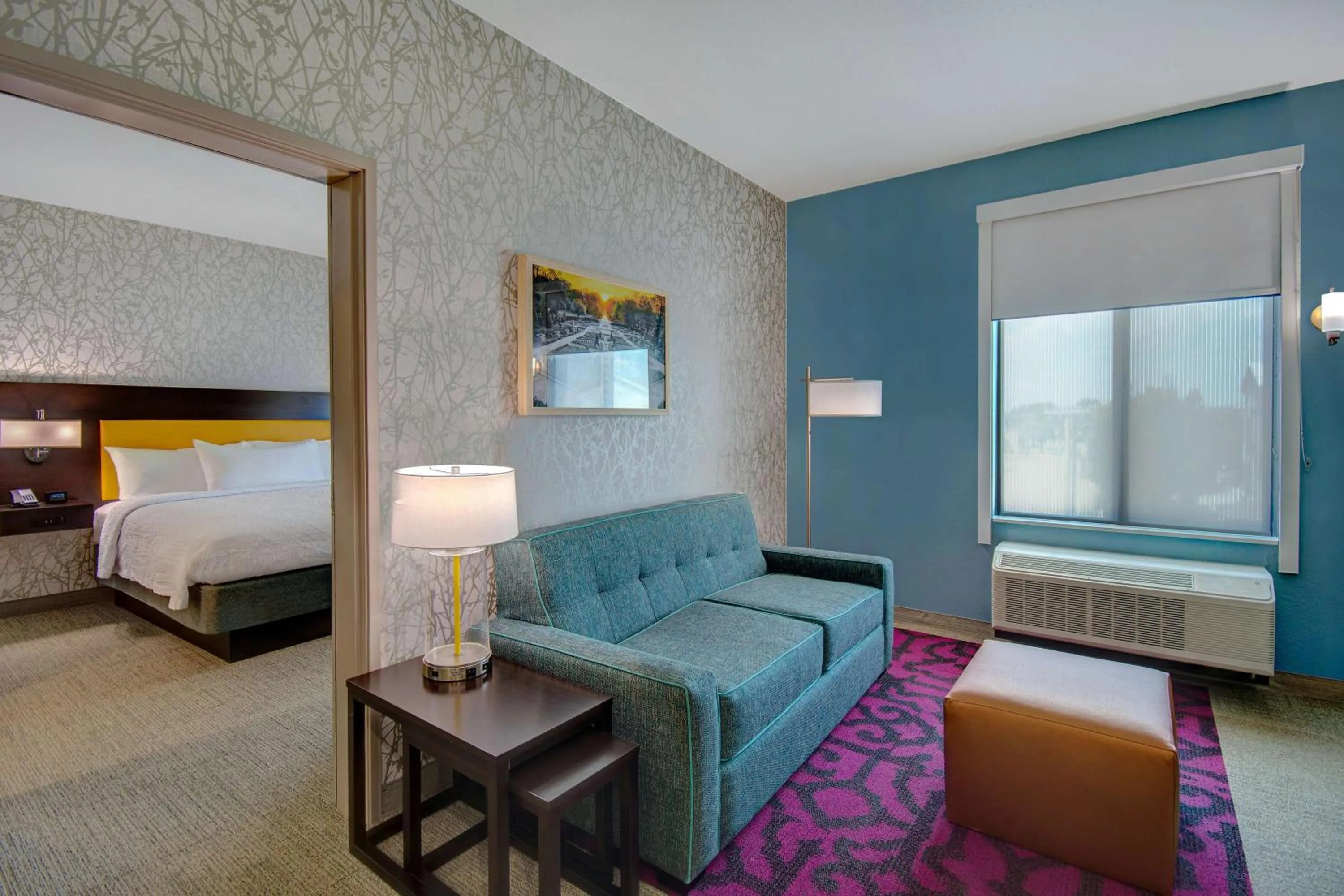 Living room, Bed in Home2 Suites By Hilton Burleson