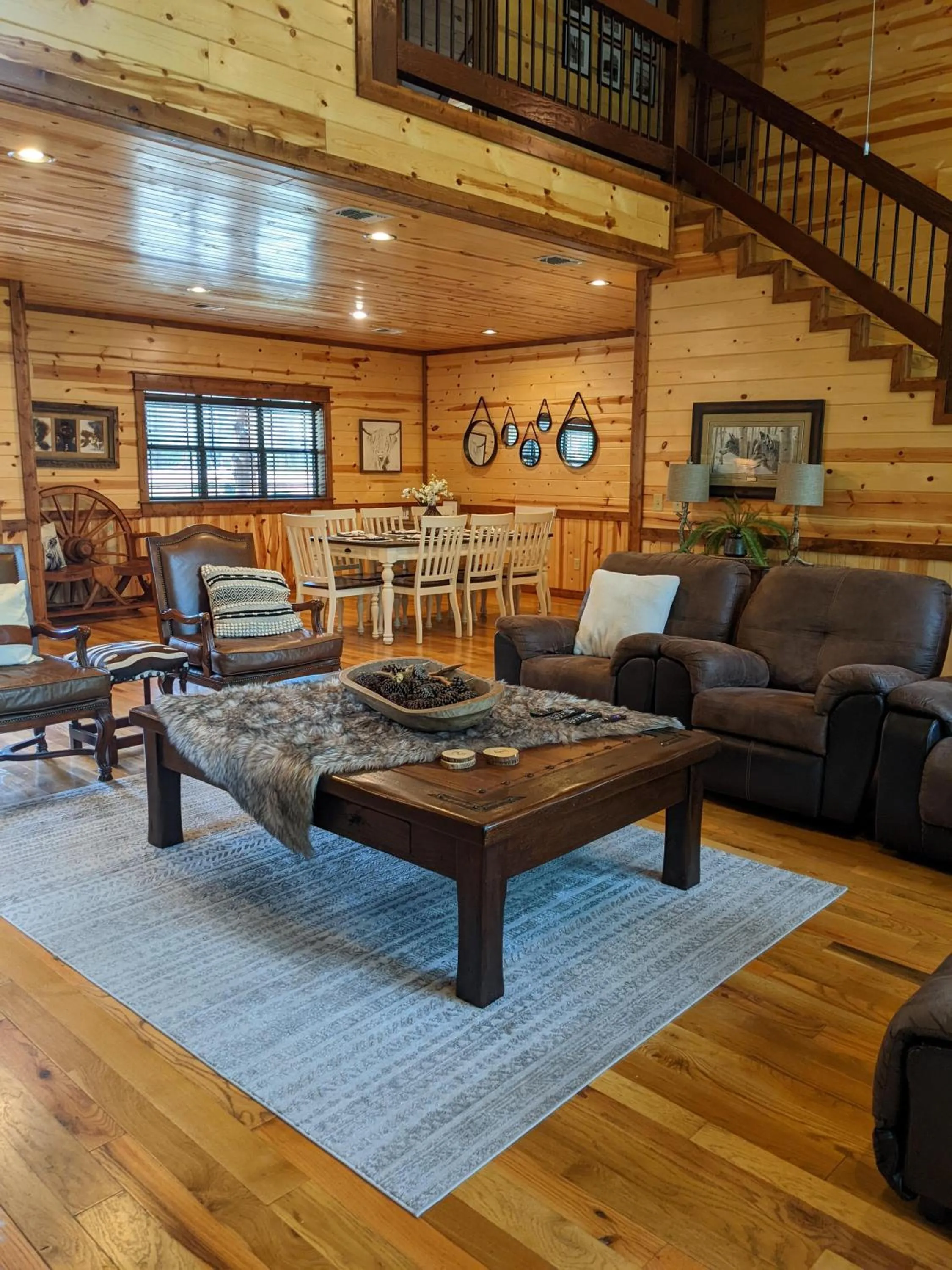 Living room in Stone Mountain Lodge 5000sqft 6 Bed Game Room Pool Table Hot Tub