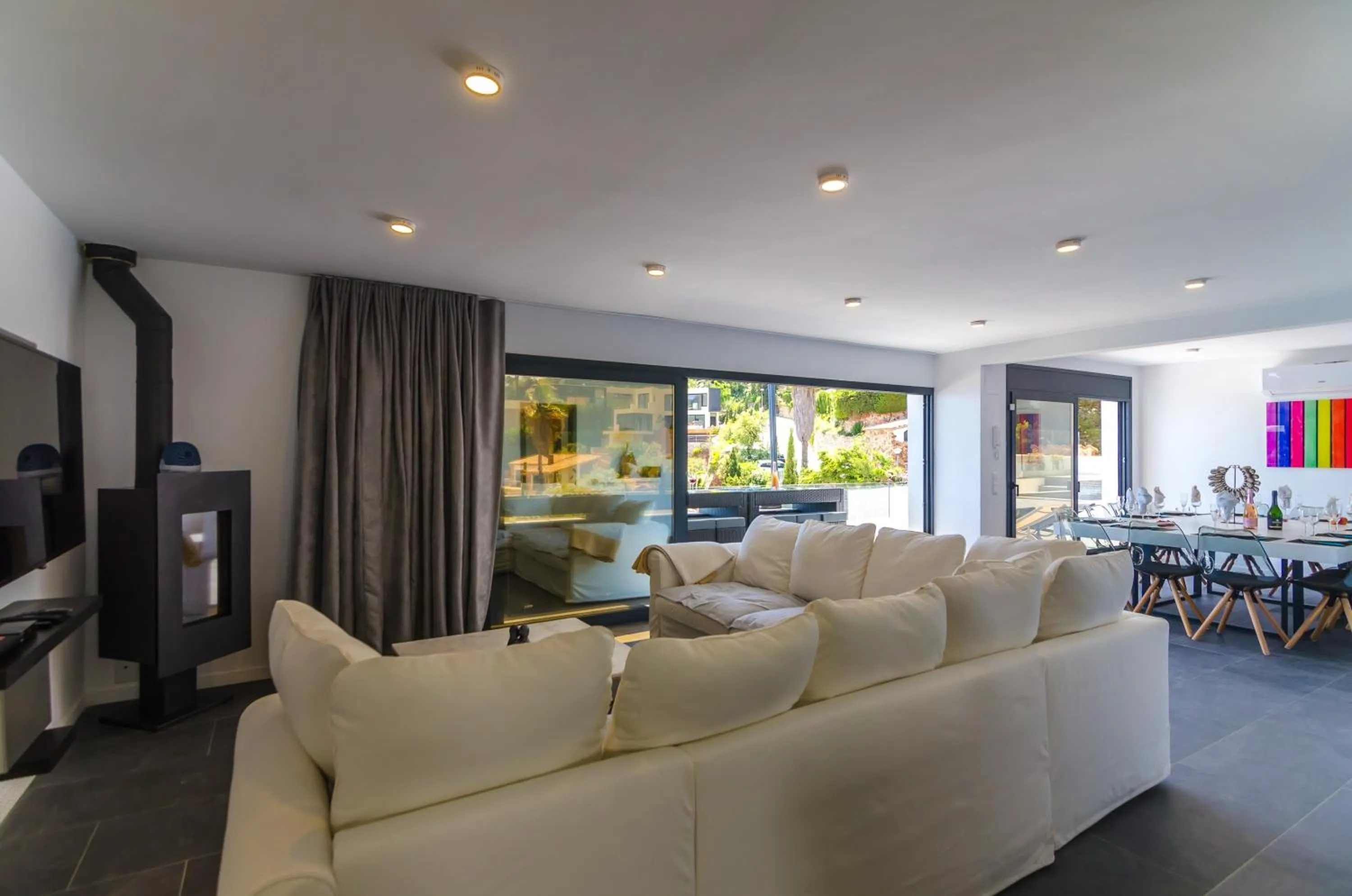 Living room in Seaside villa in Lloret de Mar with garden and pool view