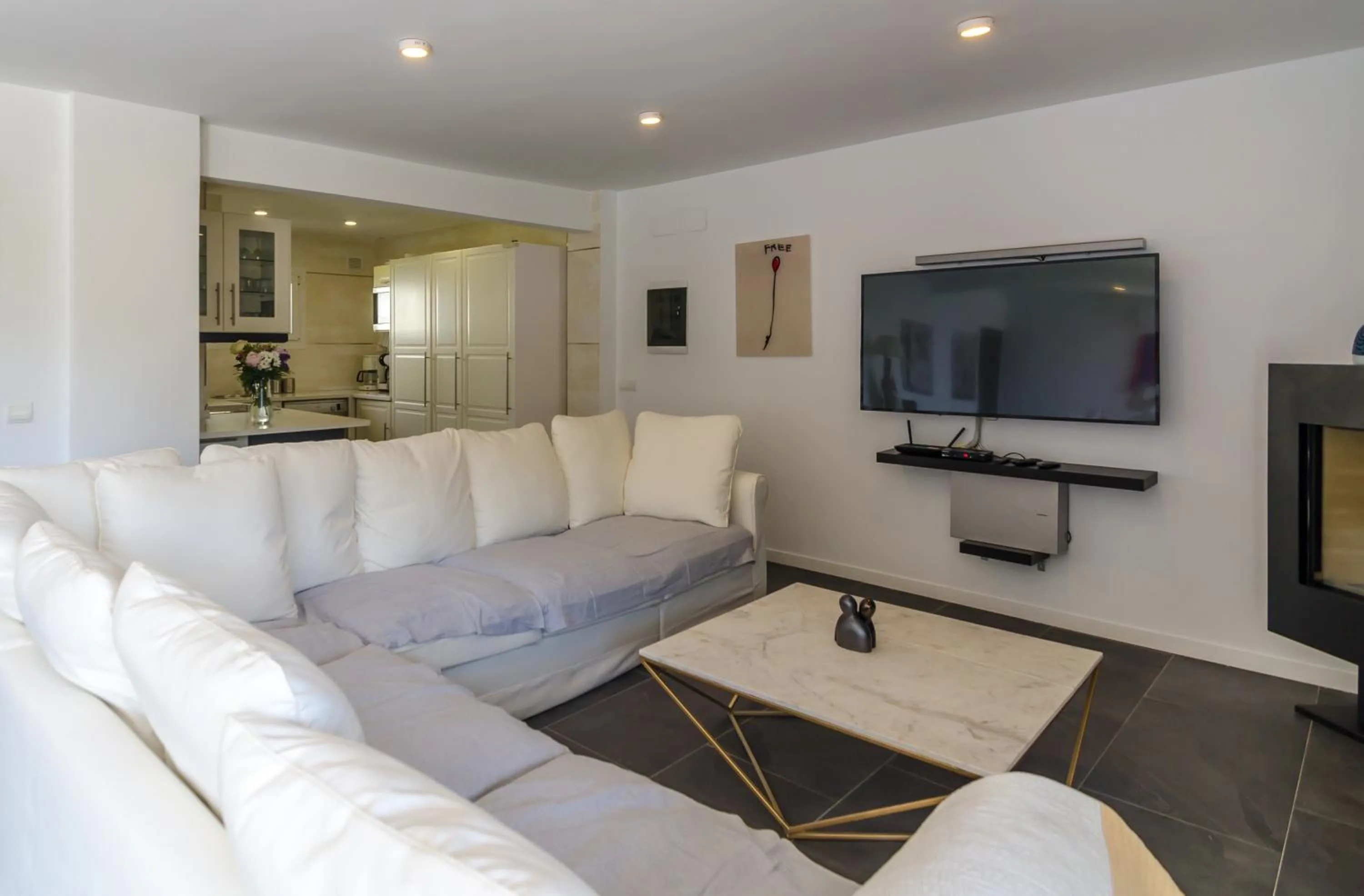 Living room in Seaside villa in Lloret de Mar with garden and pool view