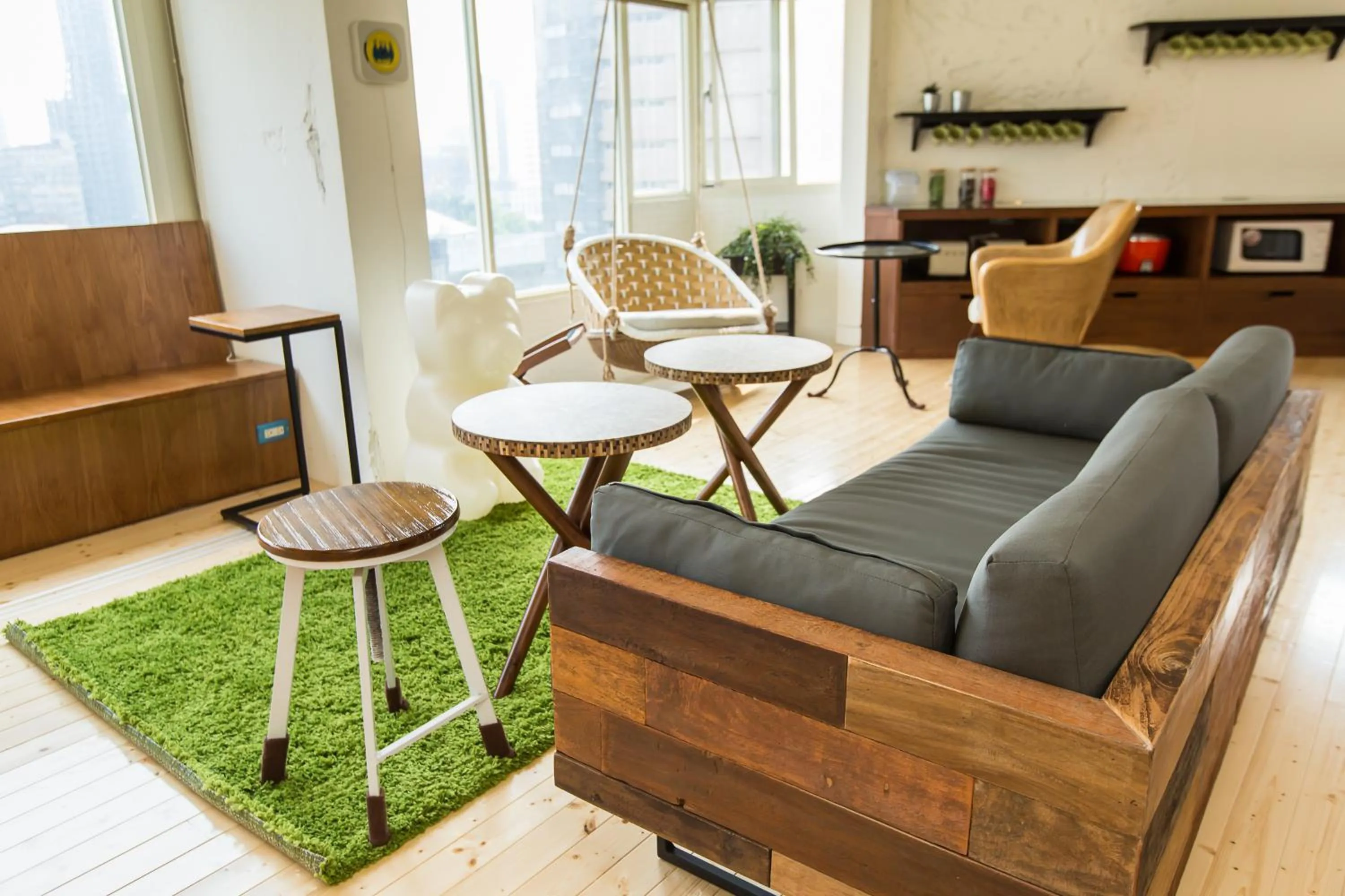 Seating area in Mr. Lobster’s Secret Den design hostel