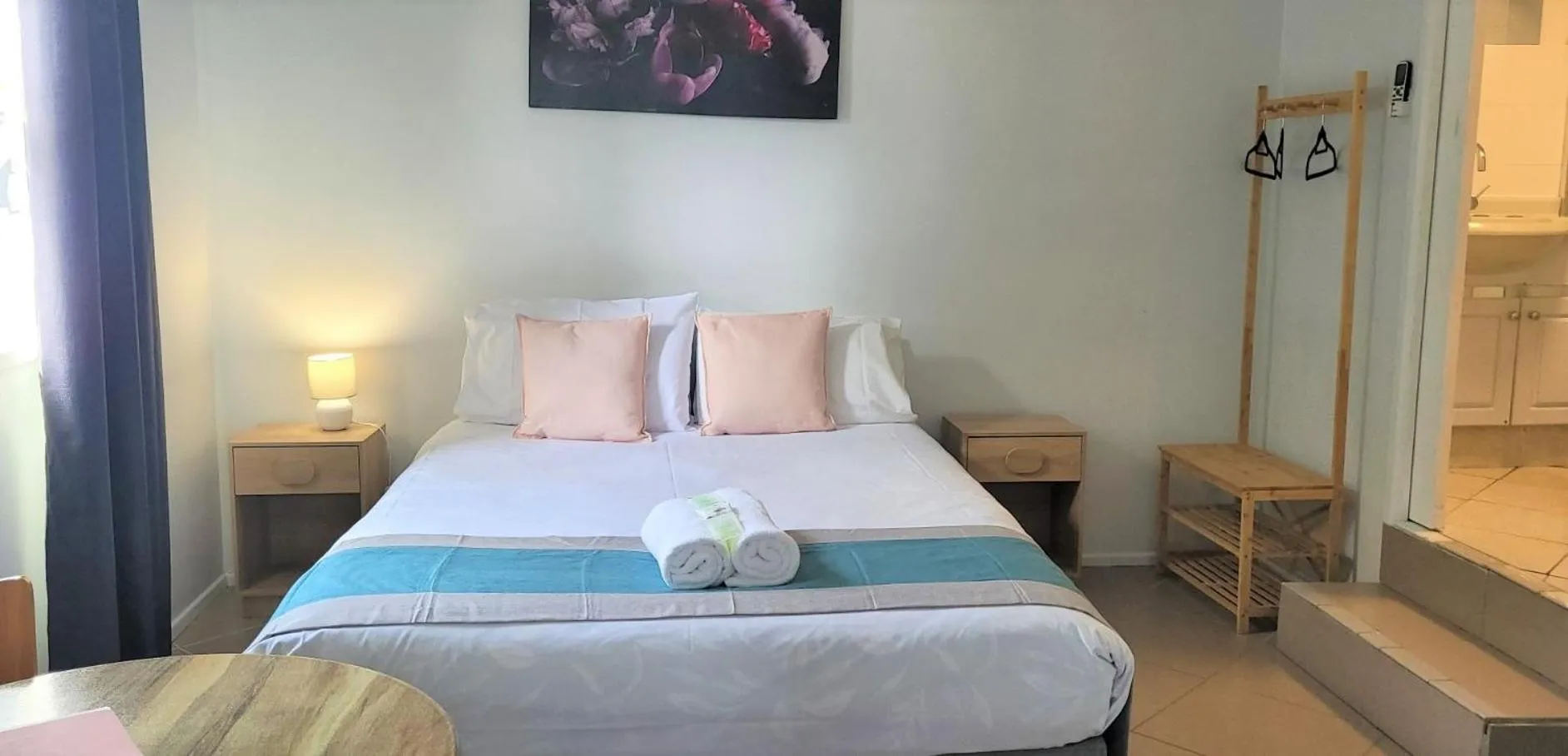 Bed in Aqua Blue Motel