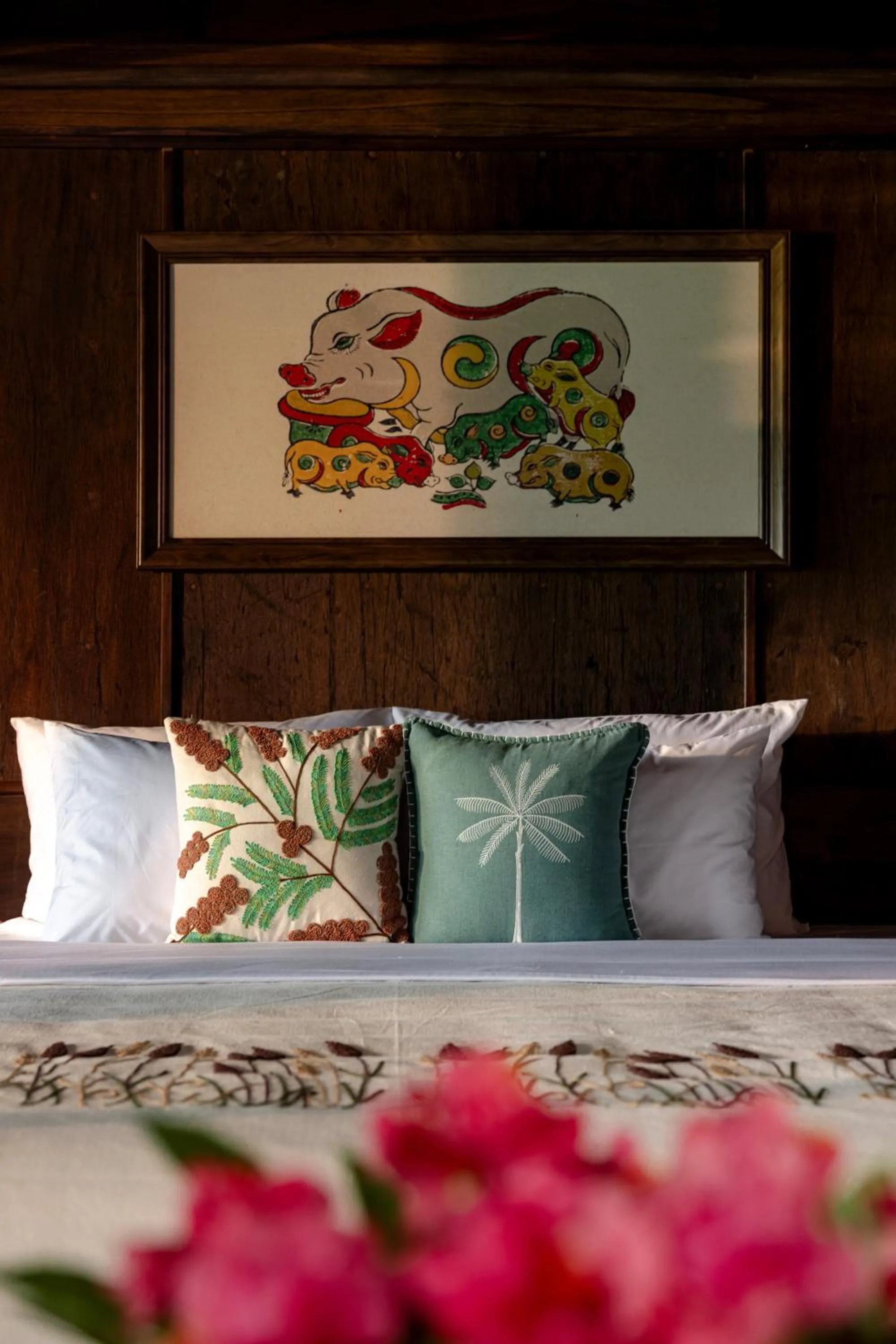 Decorative detail, Bed in ChezCao Rice Field Ecolodge Ninh Binh