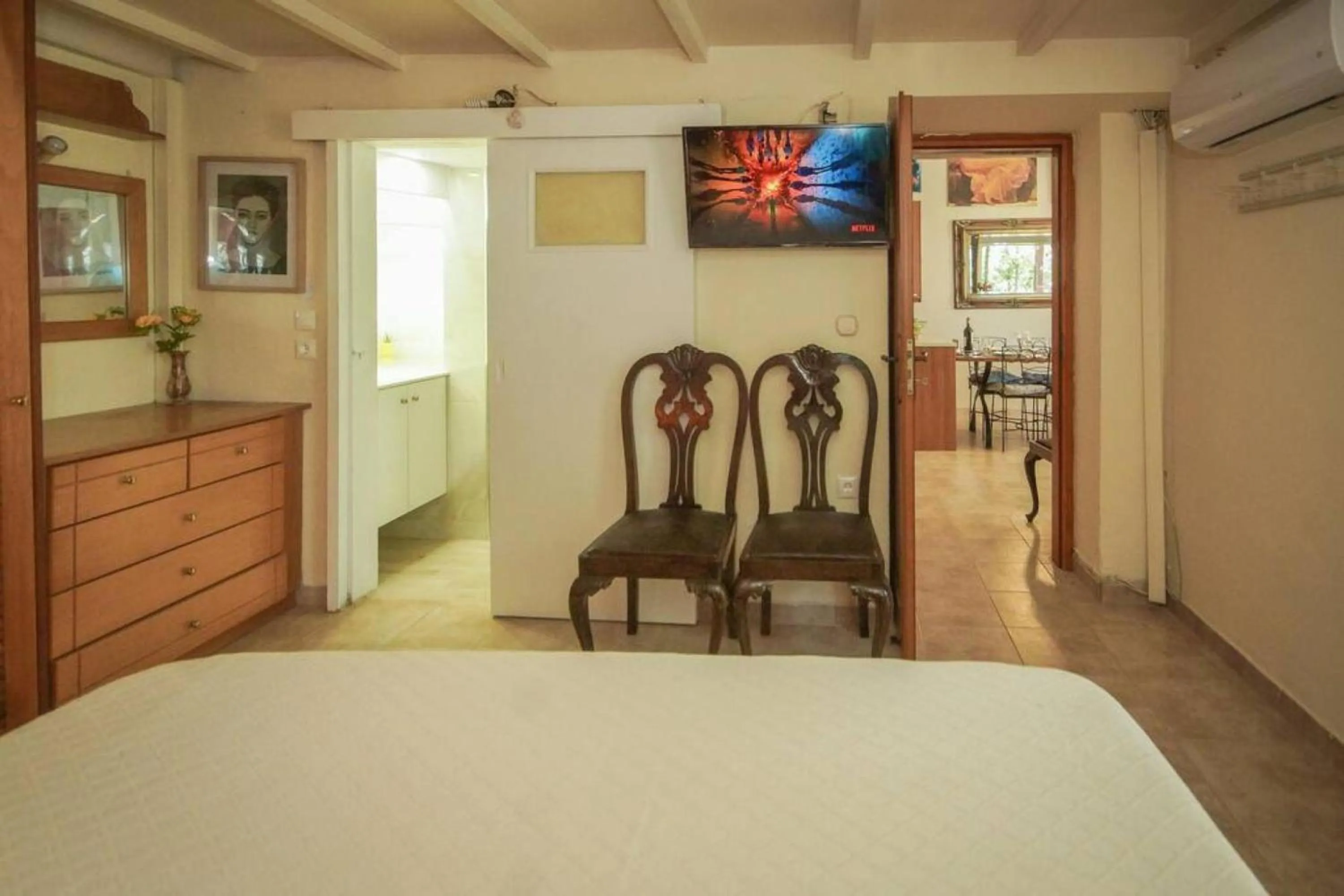 Bed in Violeta's Seaview Apartment in Rhodes