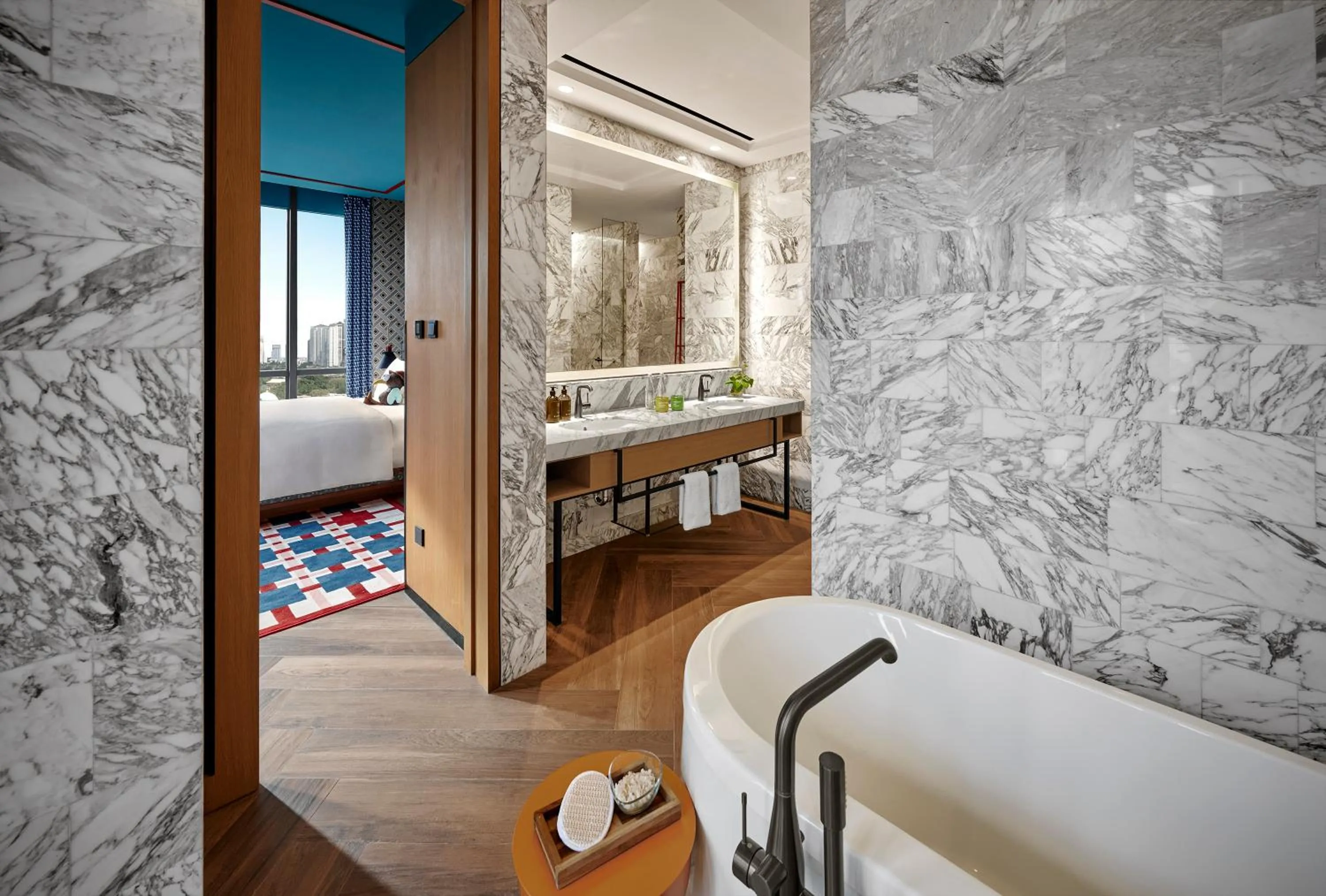 Bathroom, Bed in 25hours Hotel Jakarta The Oddbird