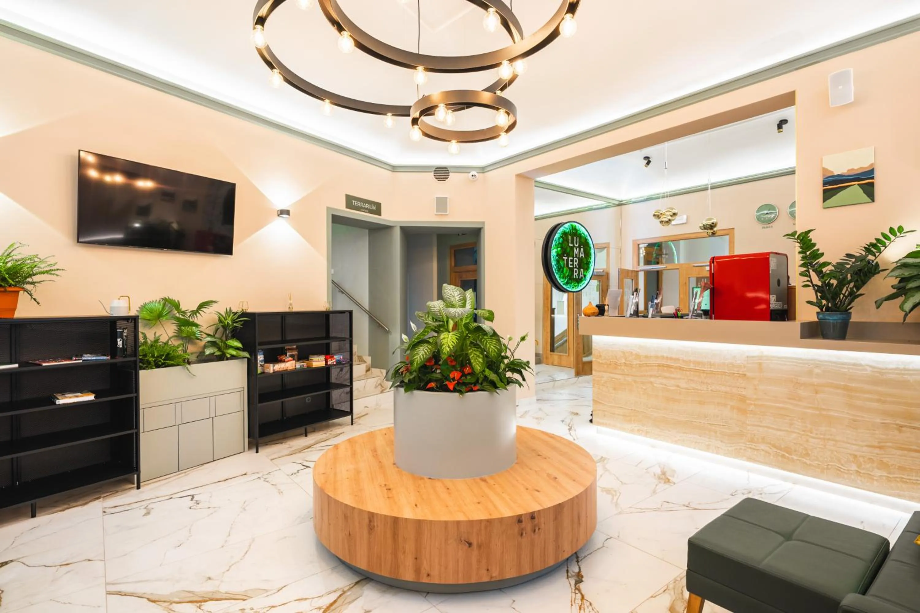 Communal lounge/ TV room in Luma Terra Prague Hostel