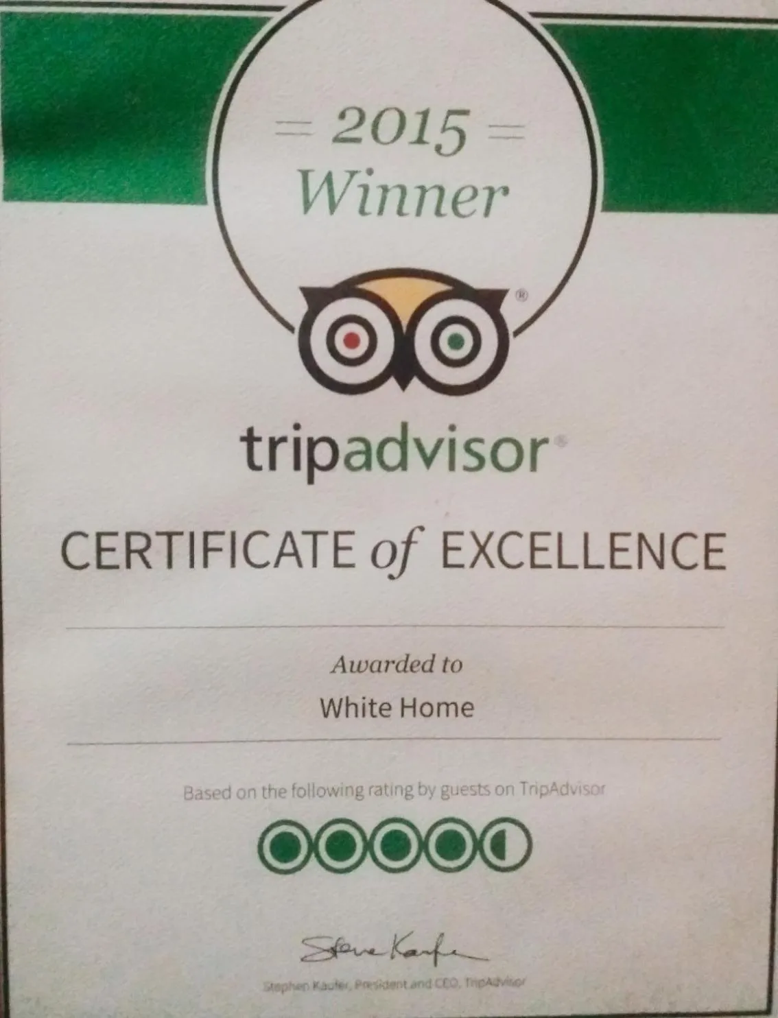 Certificate/Award in White Home
