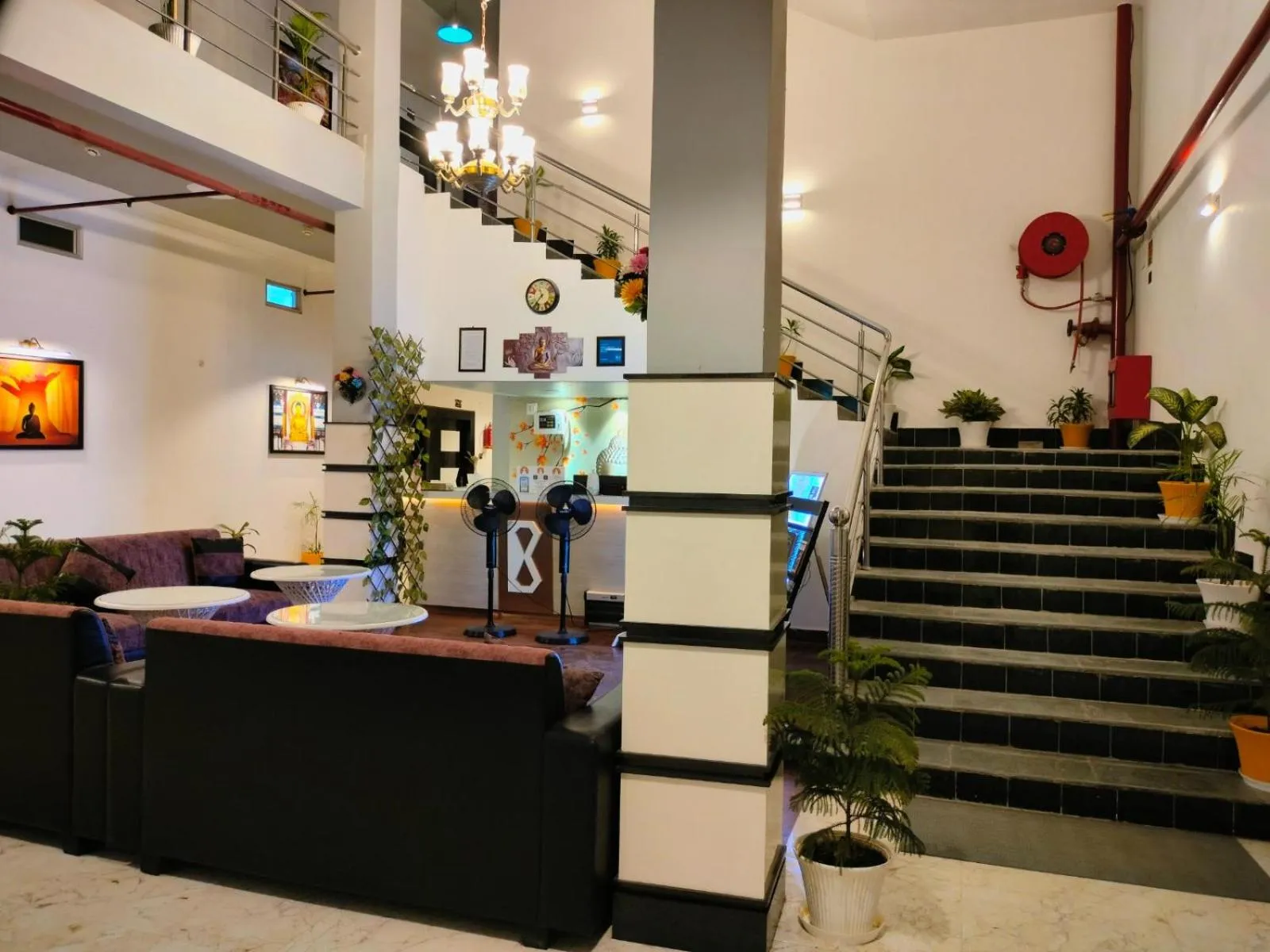 Lobby or reception in Hotel Buddha Park near Sarnath, Varanasi