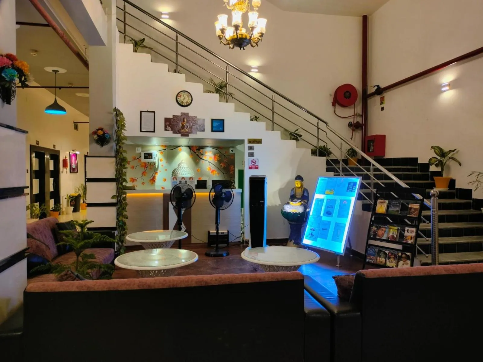 Lobby or reception in Hotel Buddha Park near Sarnath, Varanasi
