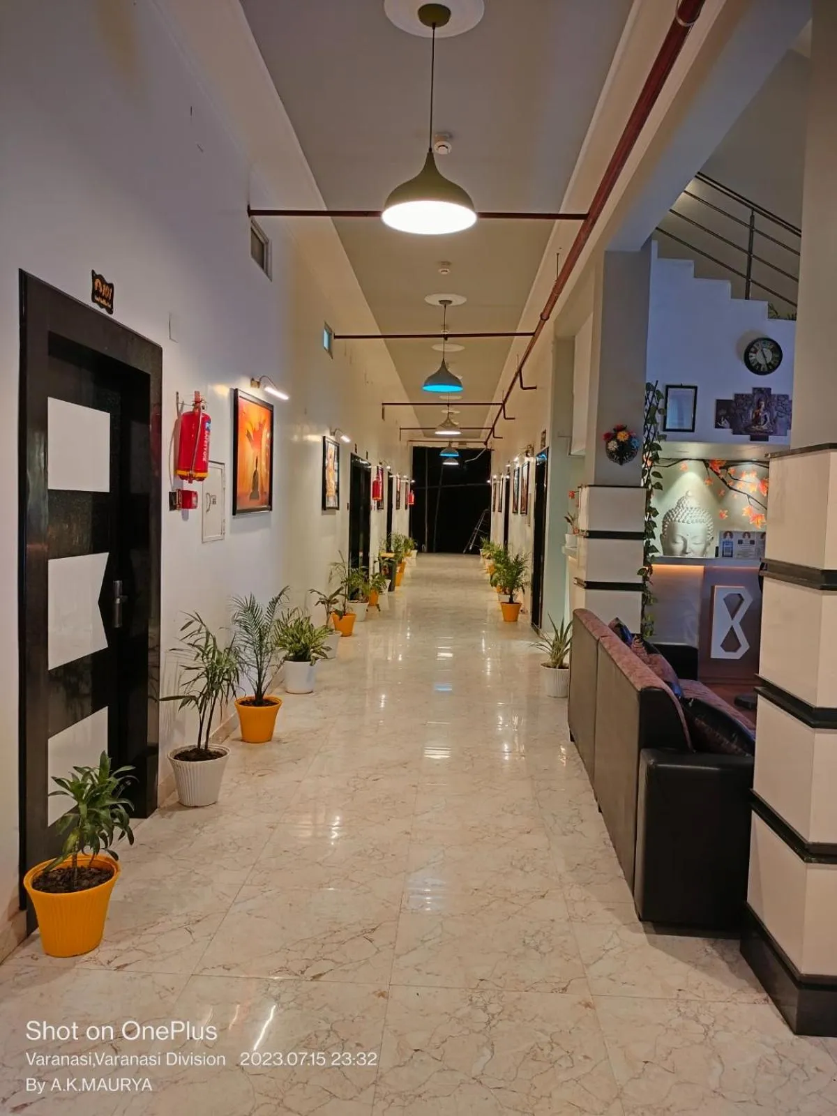 Lobby or reception in Hotel Buddha Park near Sarnath, Varanasi