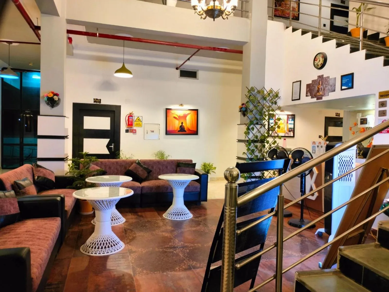 Lobby or reception in Hotel Buddha Park near Sarnath, Varanasi