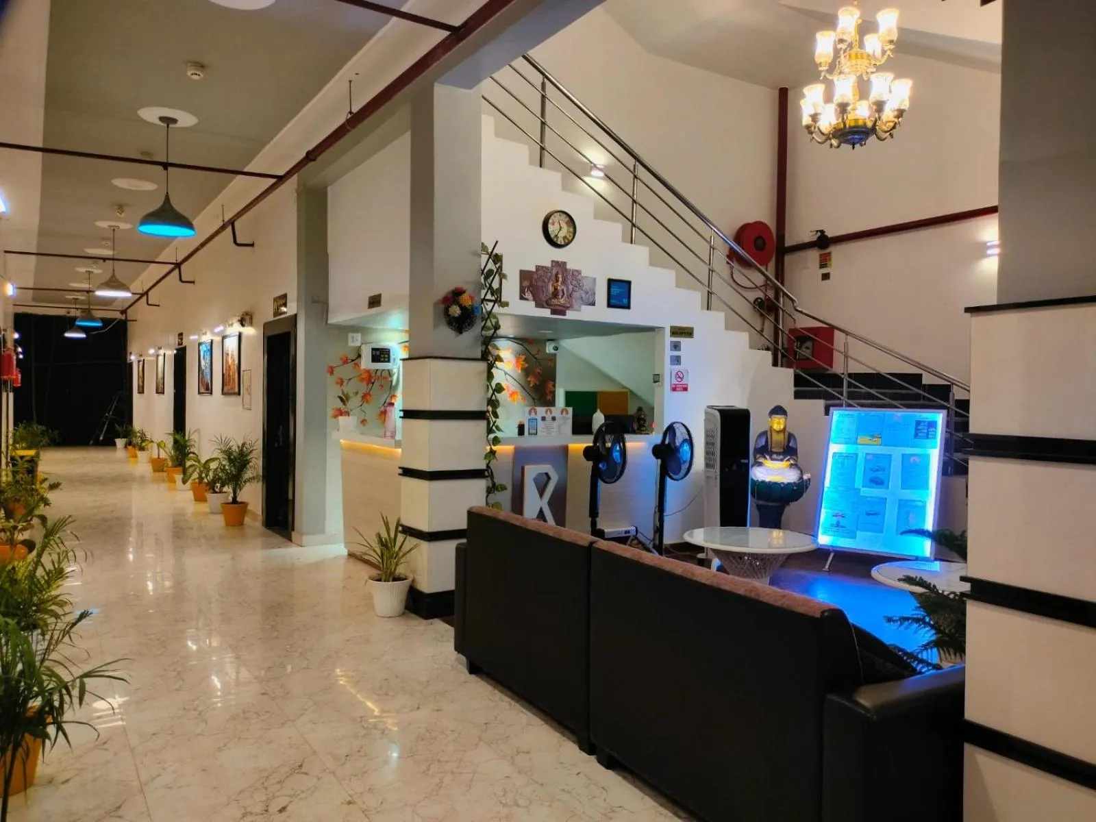 Lobby or reception in Hotel Buddha Park near Sarnath, Varanasi